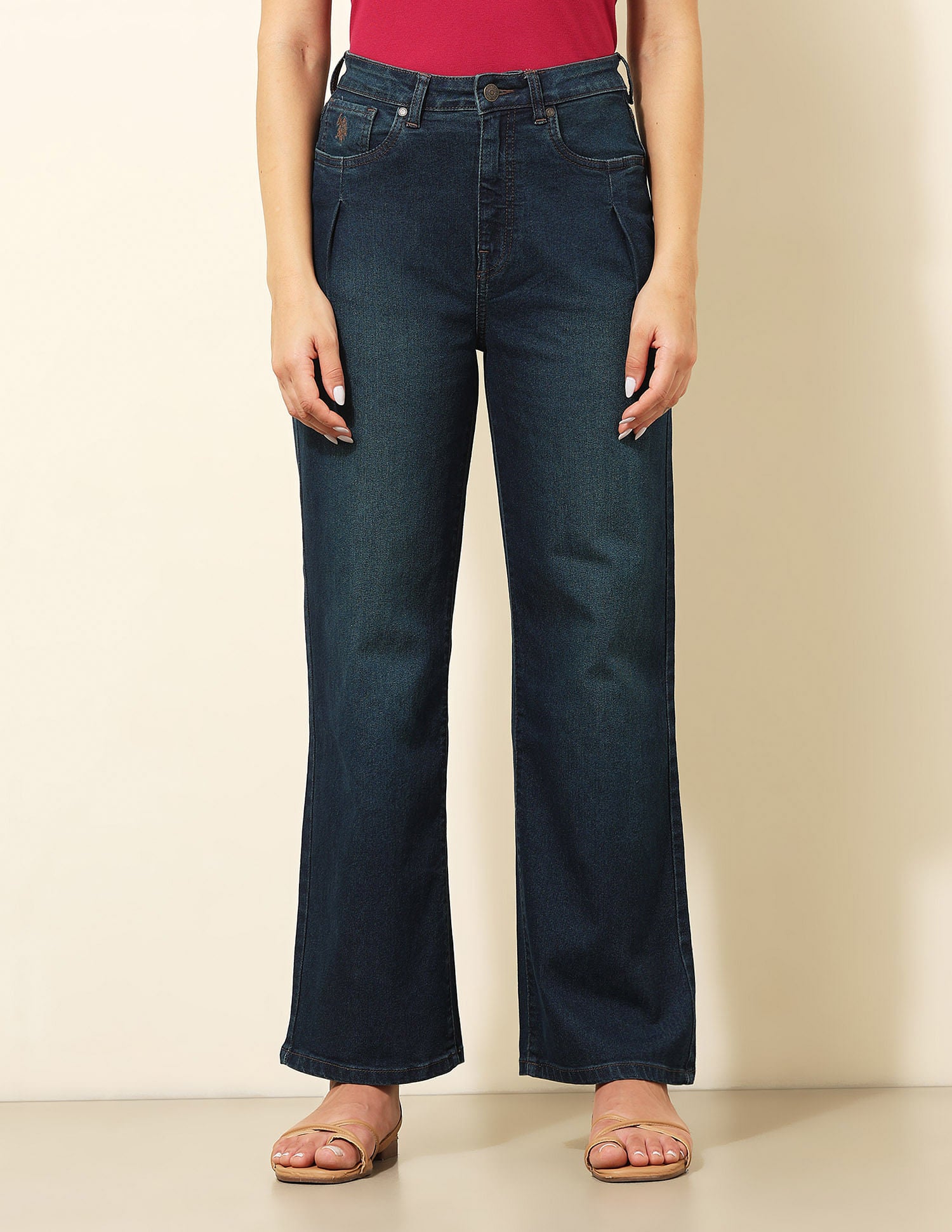 High Rise Wide Leg Fit Jeans Dark Blue - U.S. POLO ASSN. | Large