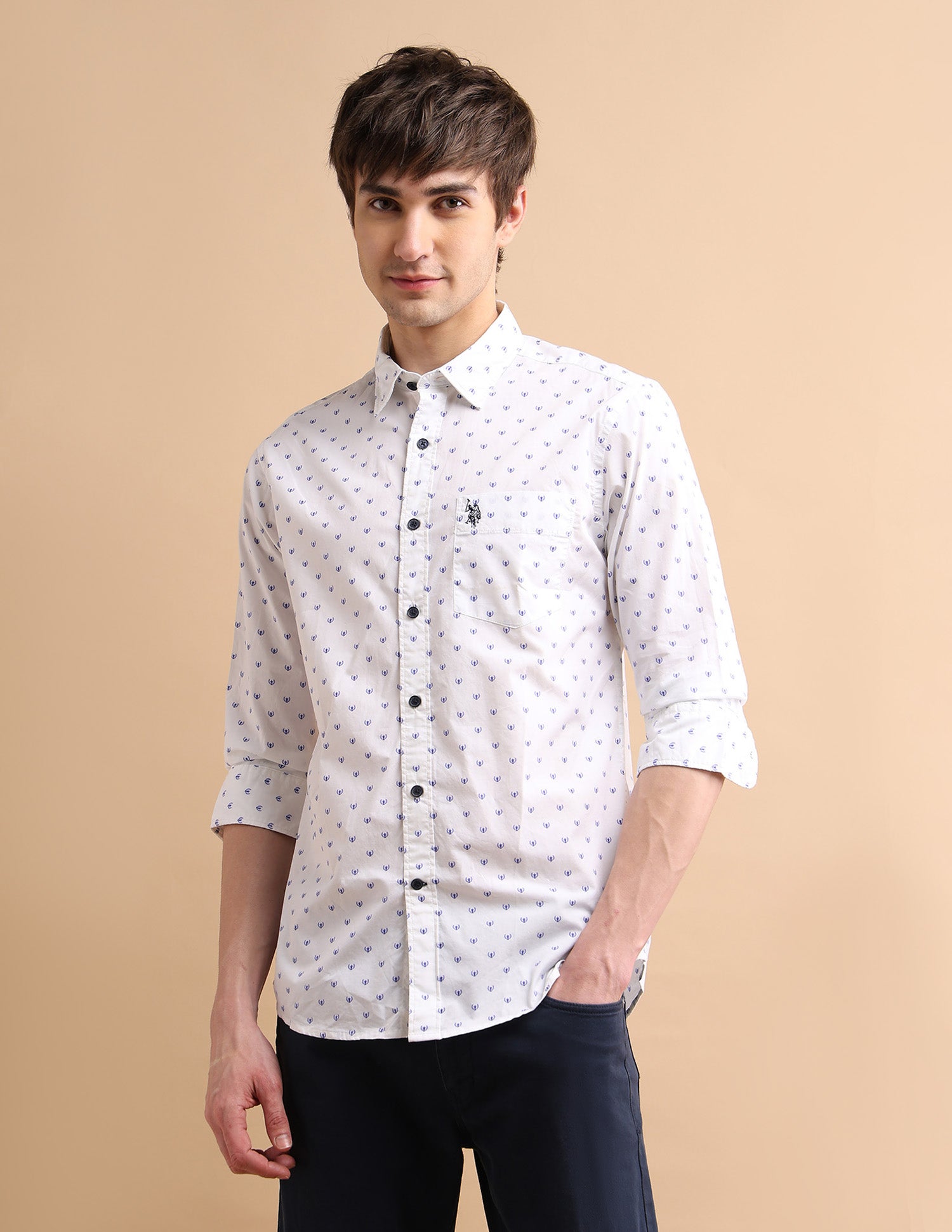 Crest Print Shirt White - U.S. POLO ASSN. | Large