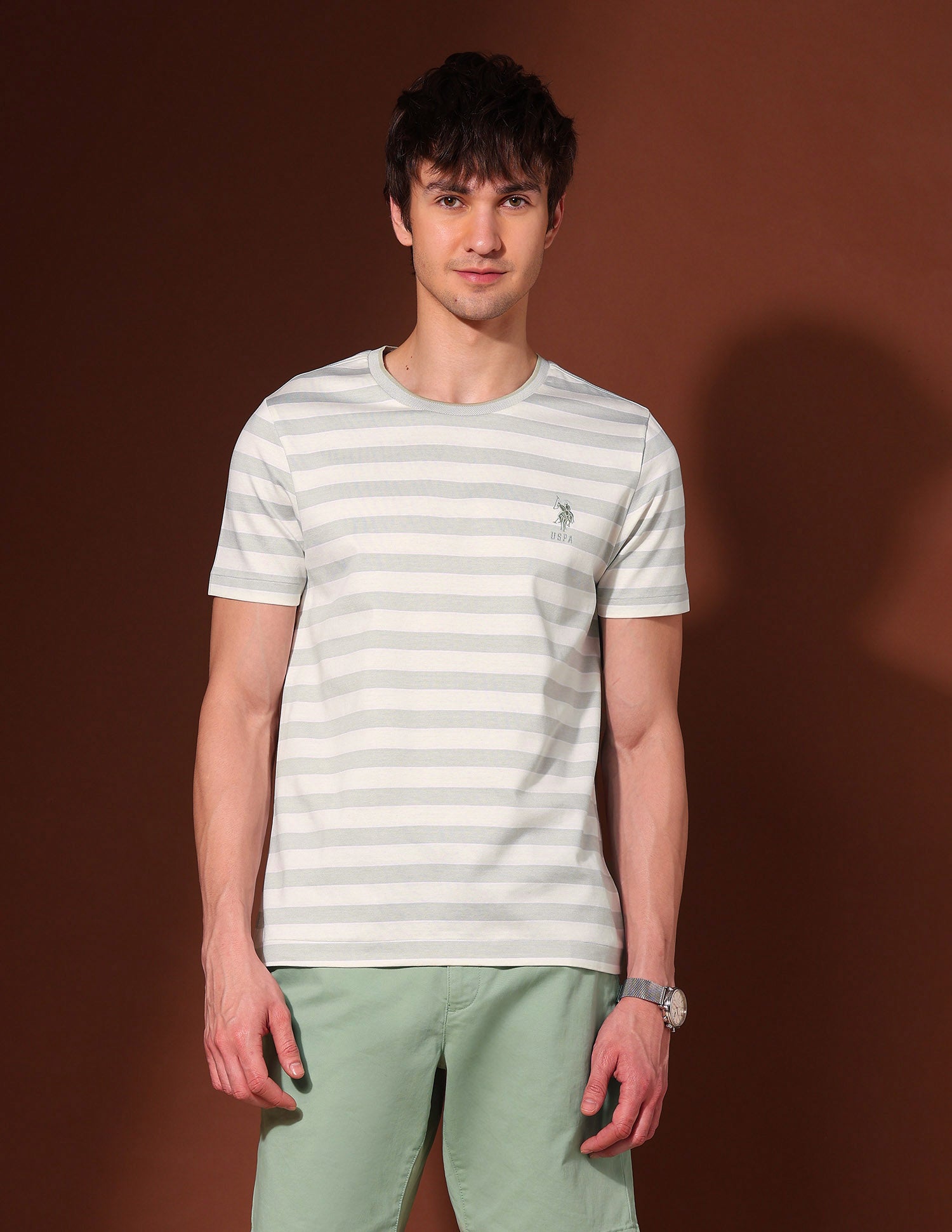 Horizontal Striped Working Holiday T-Shirt Light Green - U.S. Polo Assn. India | Large