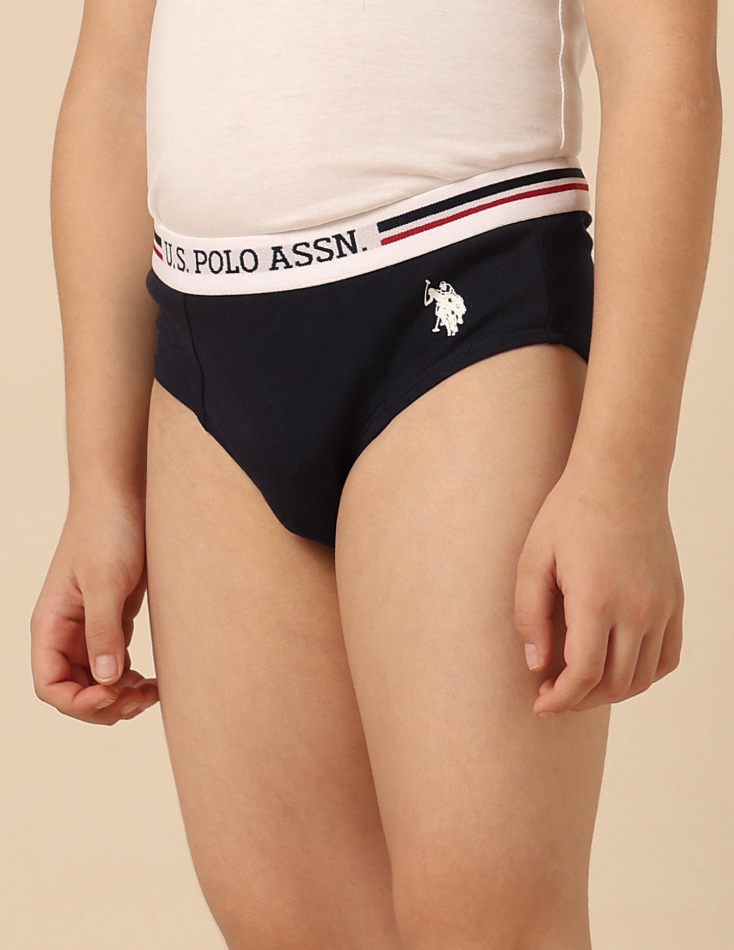 Boys Mid Rise Cotton Spandex EKB09 Briefs - Pack Of 3 White, Navy and Powderblue - U.S. POLO ASSN. | Large