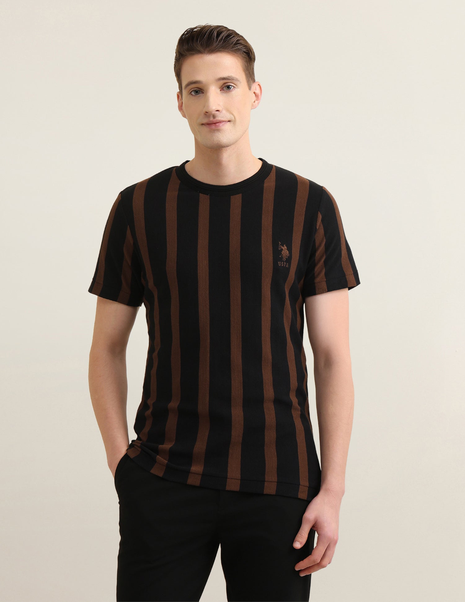 Vertical Striped Sotogrande Slim Fit T-Shirt Black - U.S. Polo Assn. India | Large