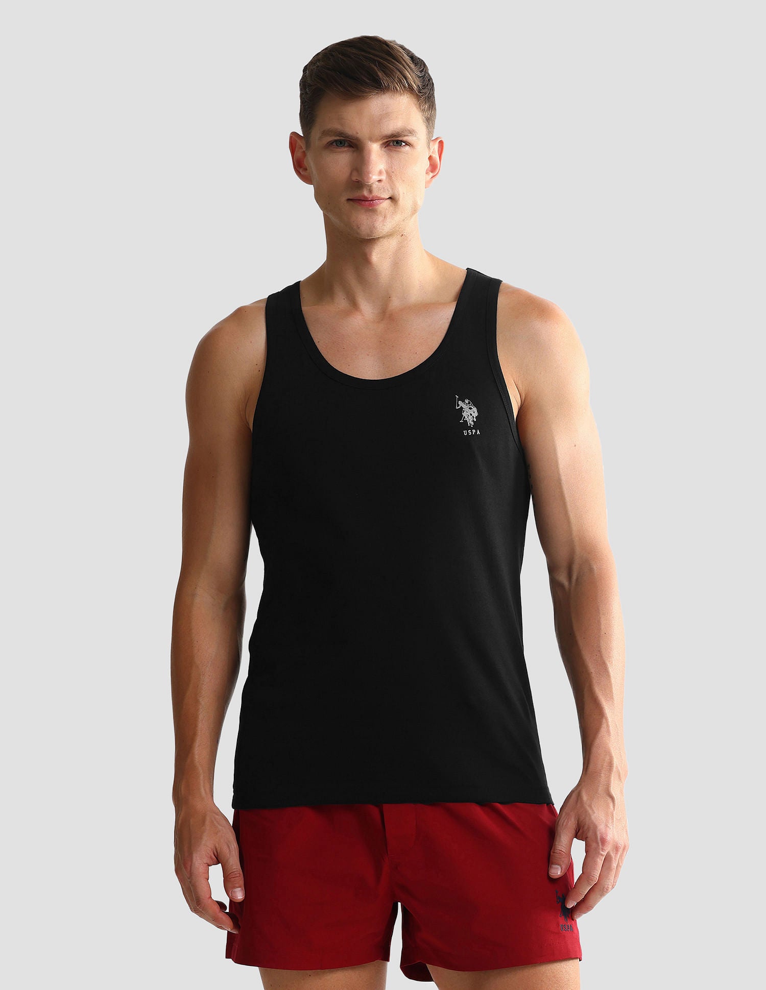 Pack Of 2 Men Scoop Neck Sleeveless Cotton Innerwear Vests Black - U.S. POLO ASSN. | Large