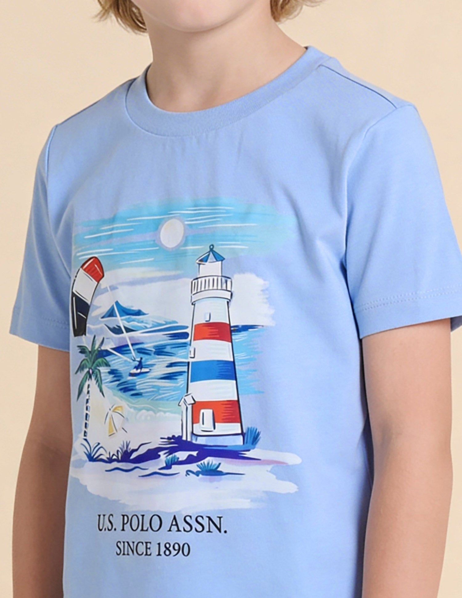 Graphic Printed Regular Fit T-Shirt Light Blue - U.S. Polo Assn. India | Large