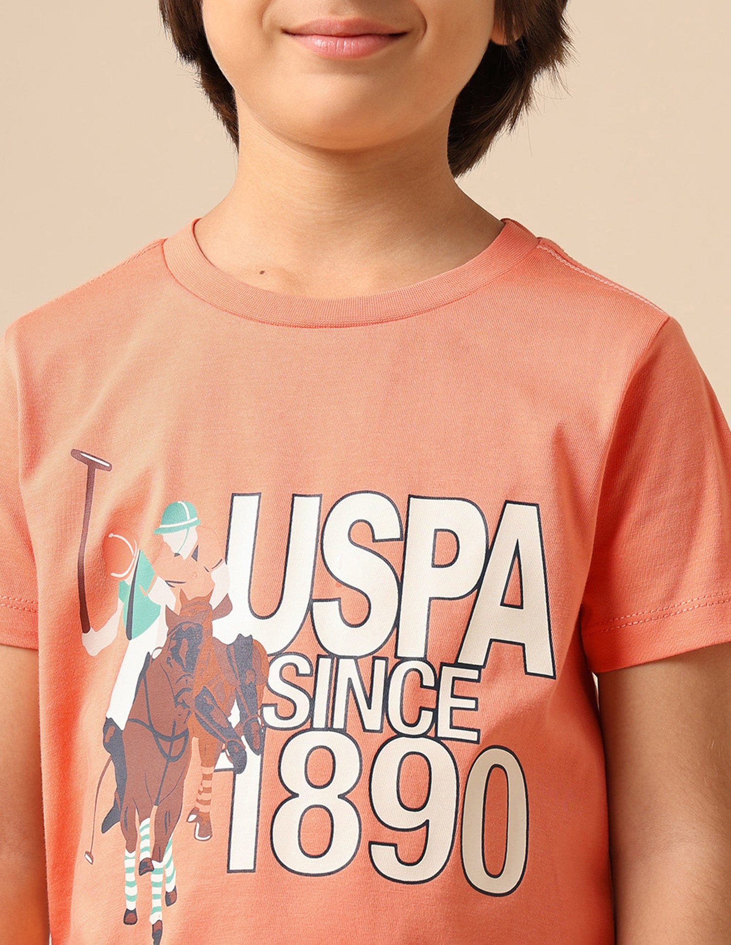 Boys Graphic Brand Printed Regular Fit T Shirt Light Orange - U.S. POLO ASSN. | Large