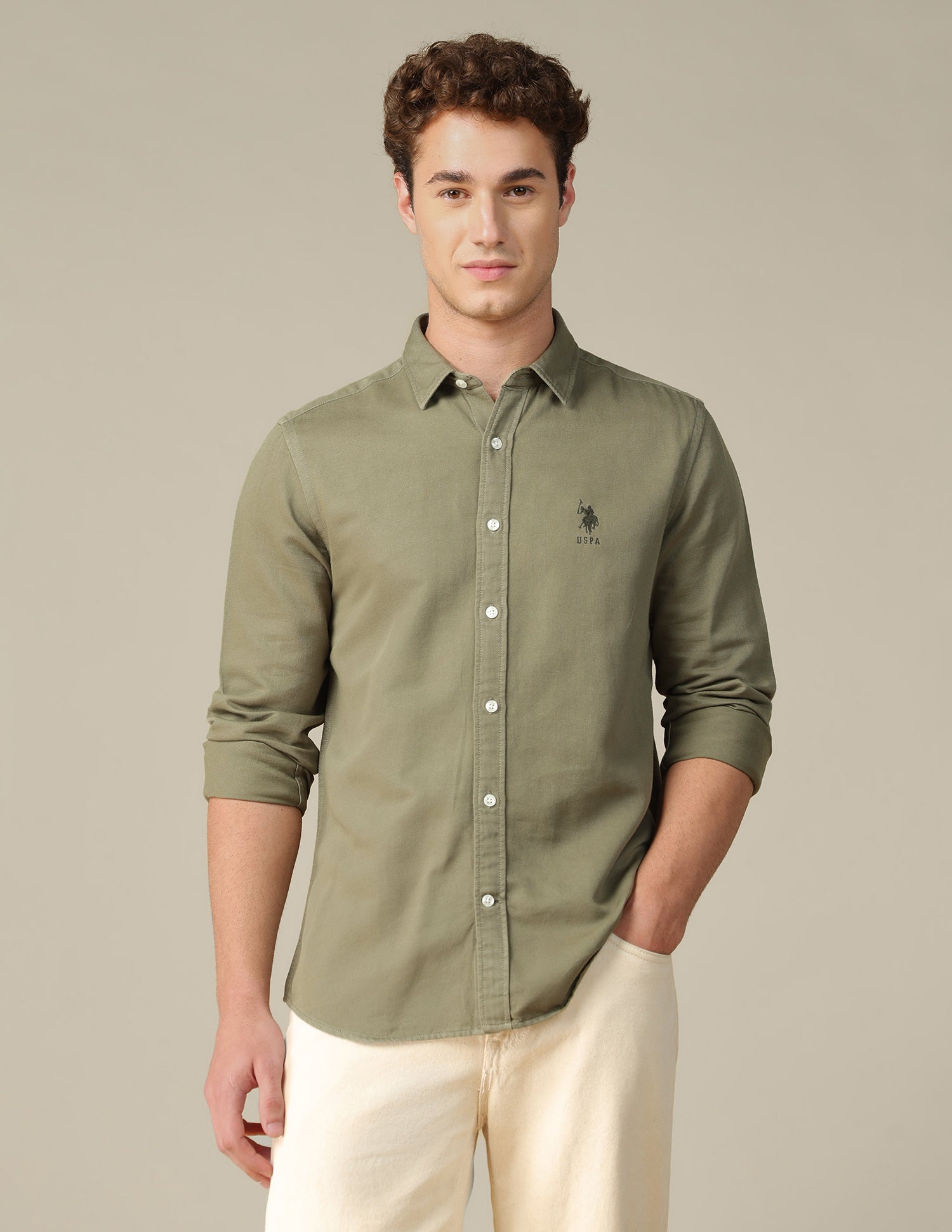 Solid Regular Fit Shirt Light Green - U.S. Polo Assn. India | Large