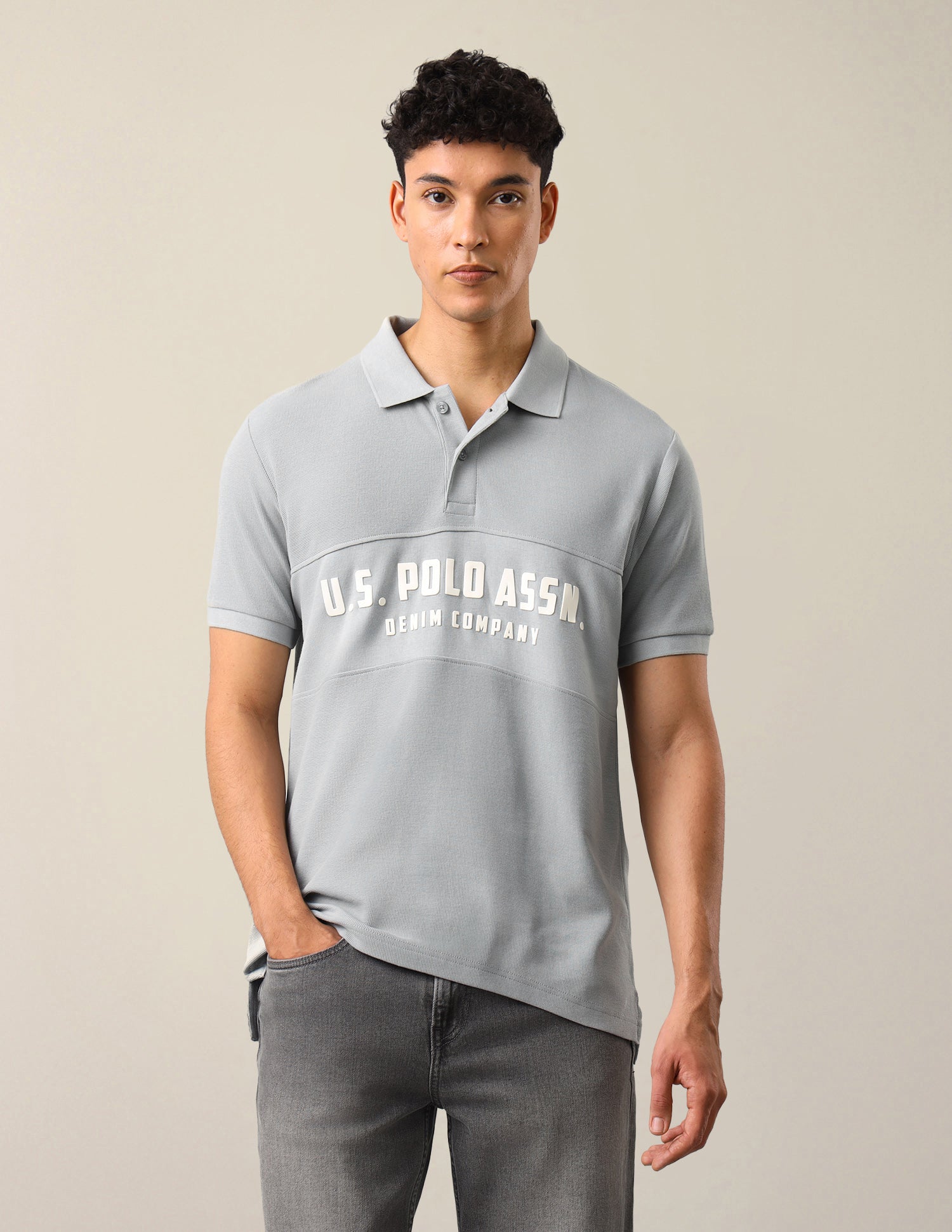 Brand Embossed Slim Fit Polo Shirt Grey - U.S. Polo Assn. India | Large