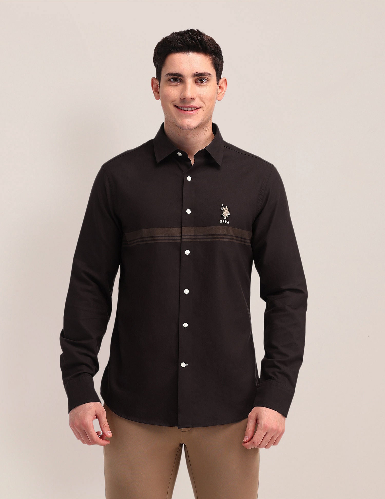 Tailored Fit Oxford Striped Shirt Brown - U.S. POLO ASSN. | Large
