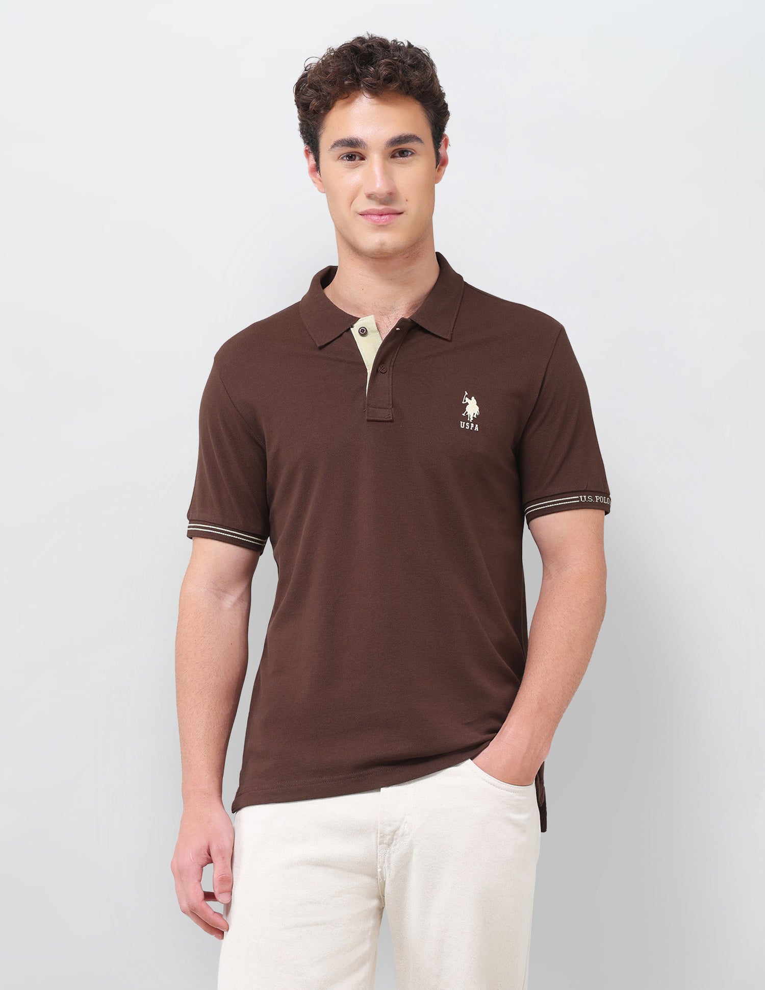 Solid Regular Fit Polo Shirt Dark Brown - U.S. Polo Assn. India | Large