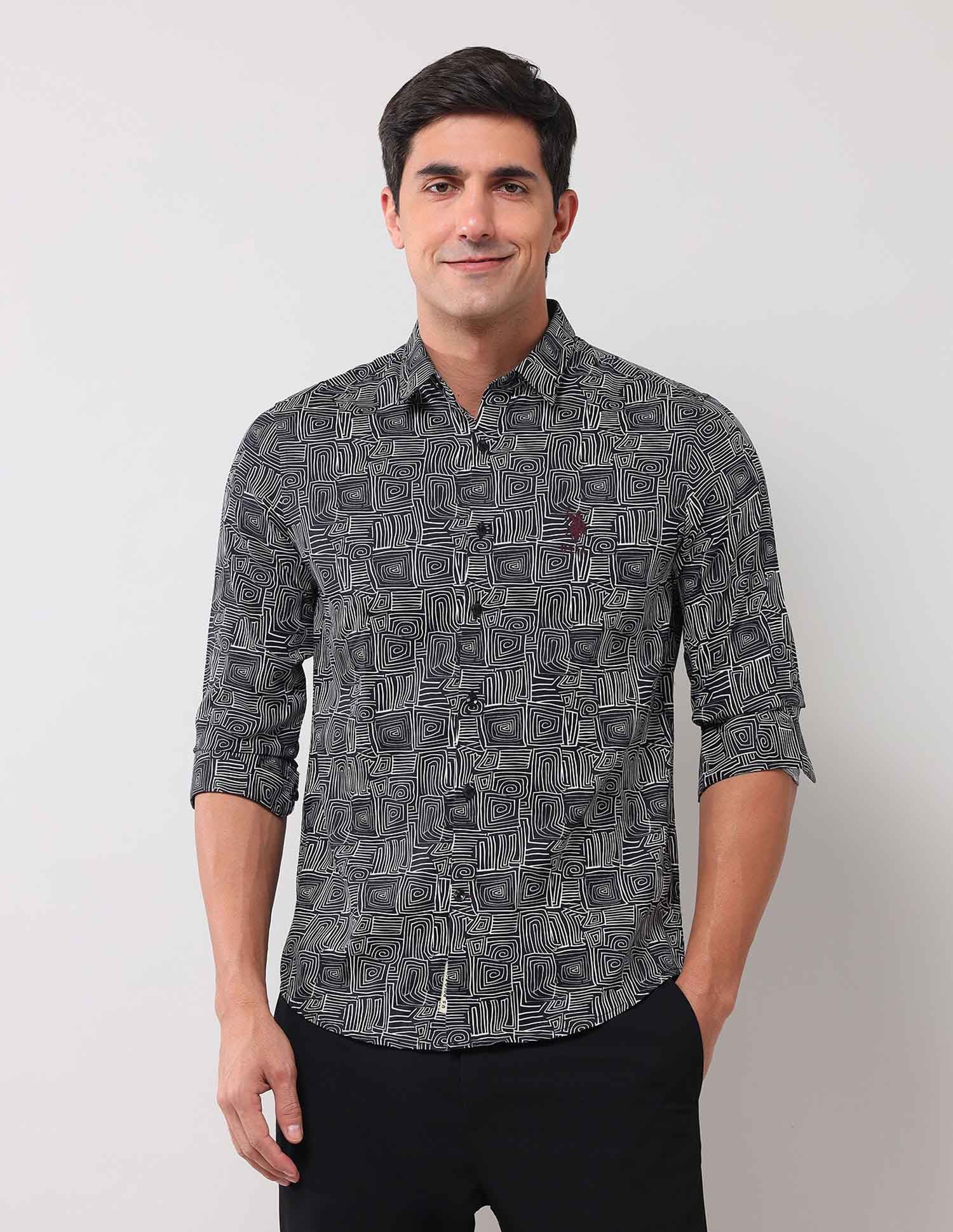 Regular Fit Abstract Shirt Black - U.S. Polo Assn. India | Large