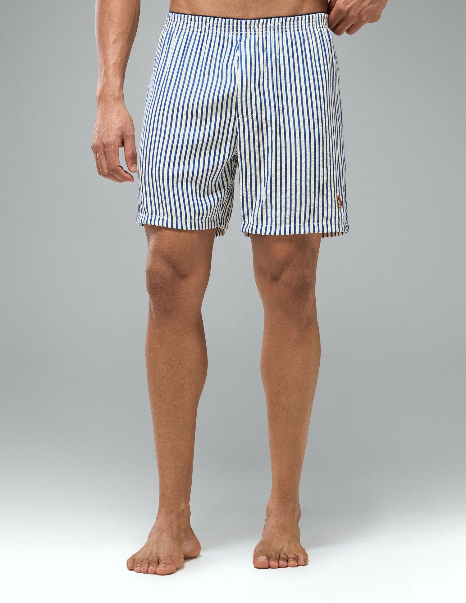 Seersucker Striped OEX22 Boxer Shorts Blue - U.S. Polo Assn. India | Large