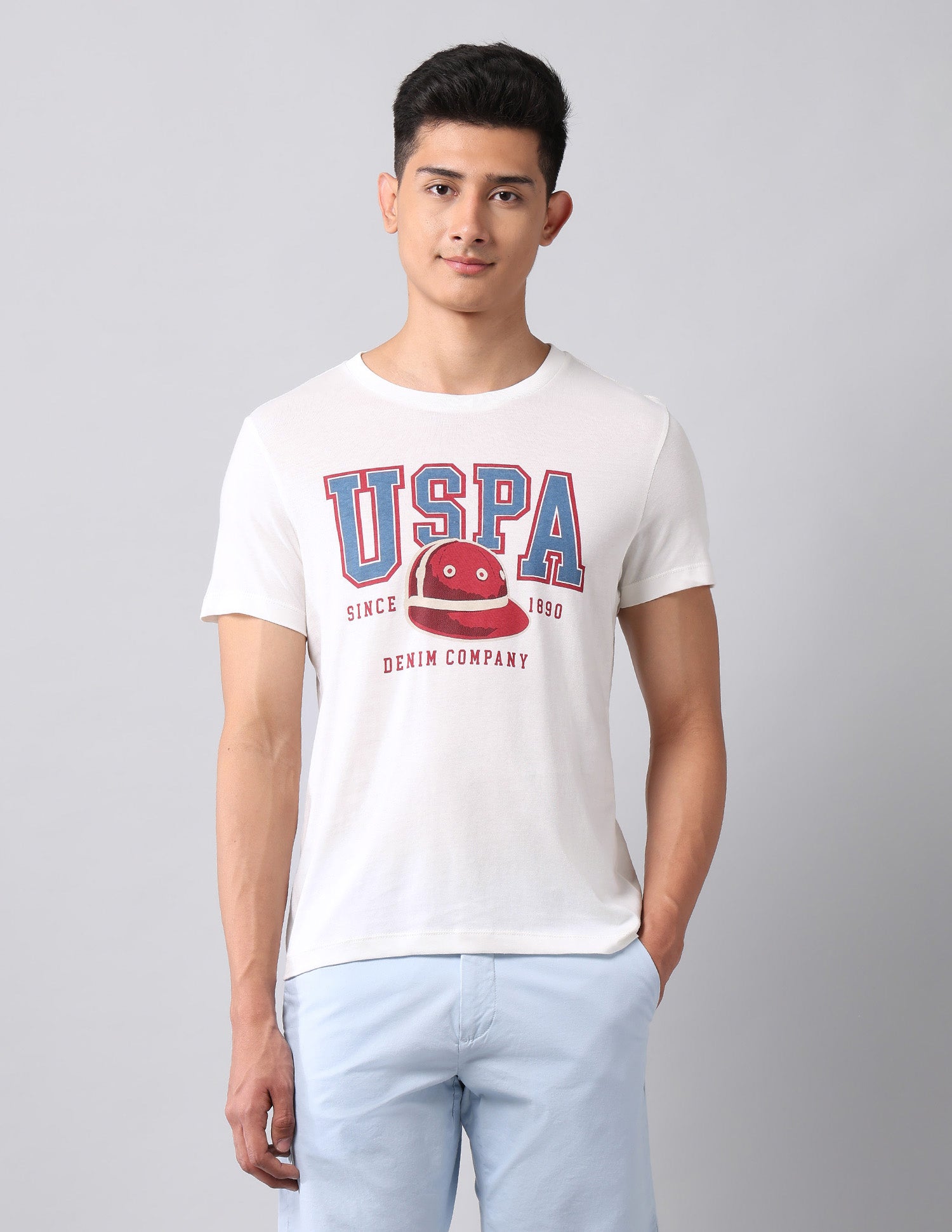 Brand Printed Muscle Fit T-Shirt Ivory - U.S. Polo Assn. India | Large