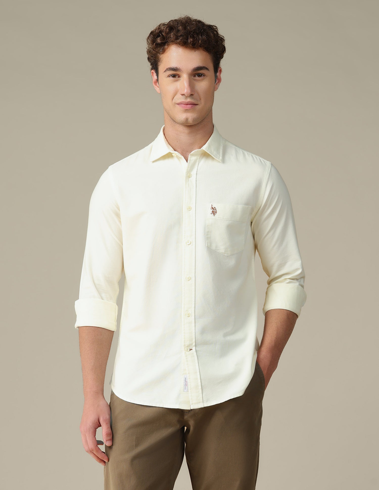 Oxford Tailored Fit Shirt Light Yellow - U.S. Polo Assn. India | Large
