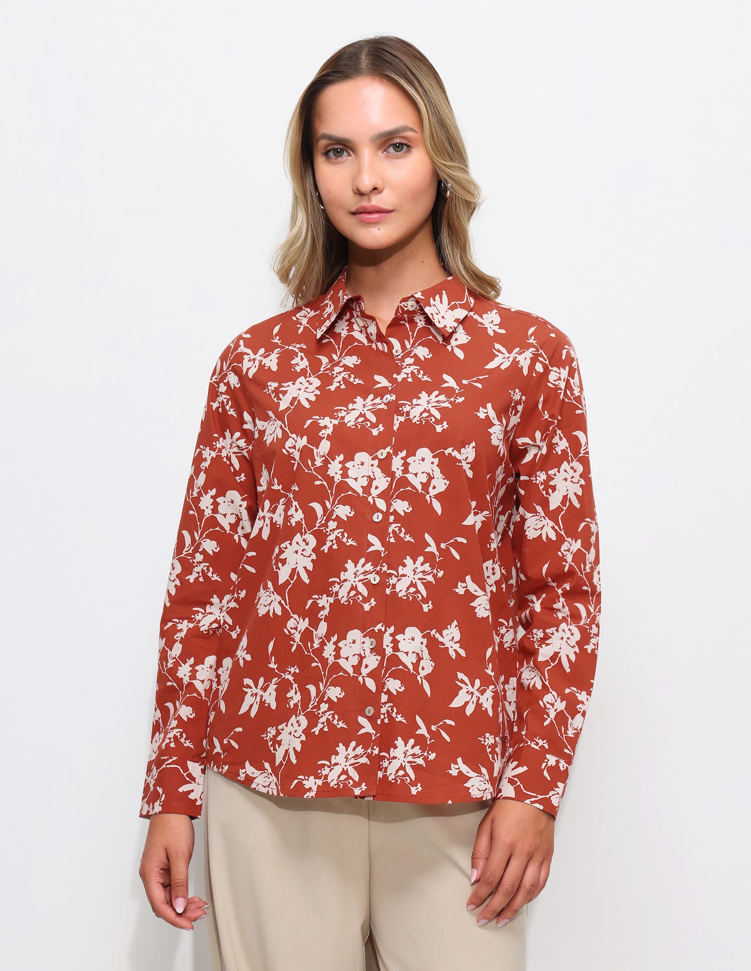 Floral Printed Regular Fit Shirt Rust - U.S. Polo Assn. India | Large