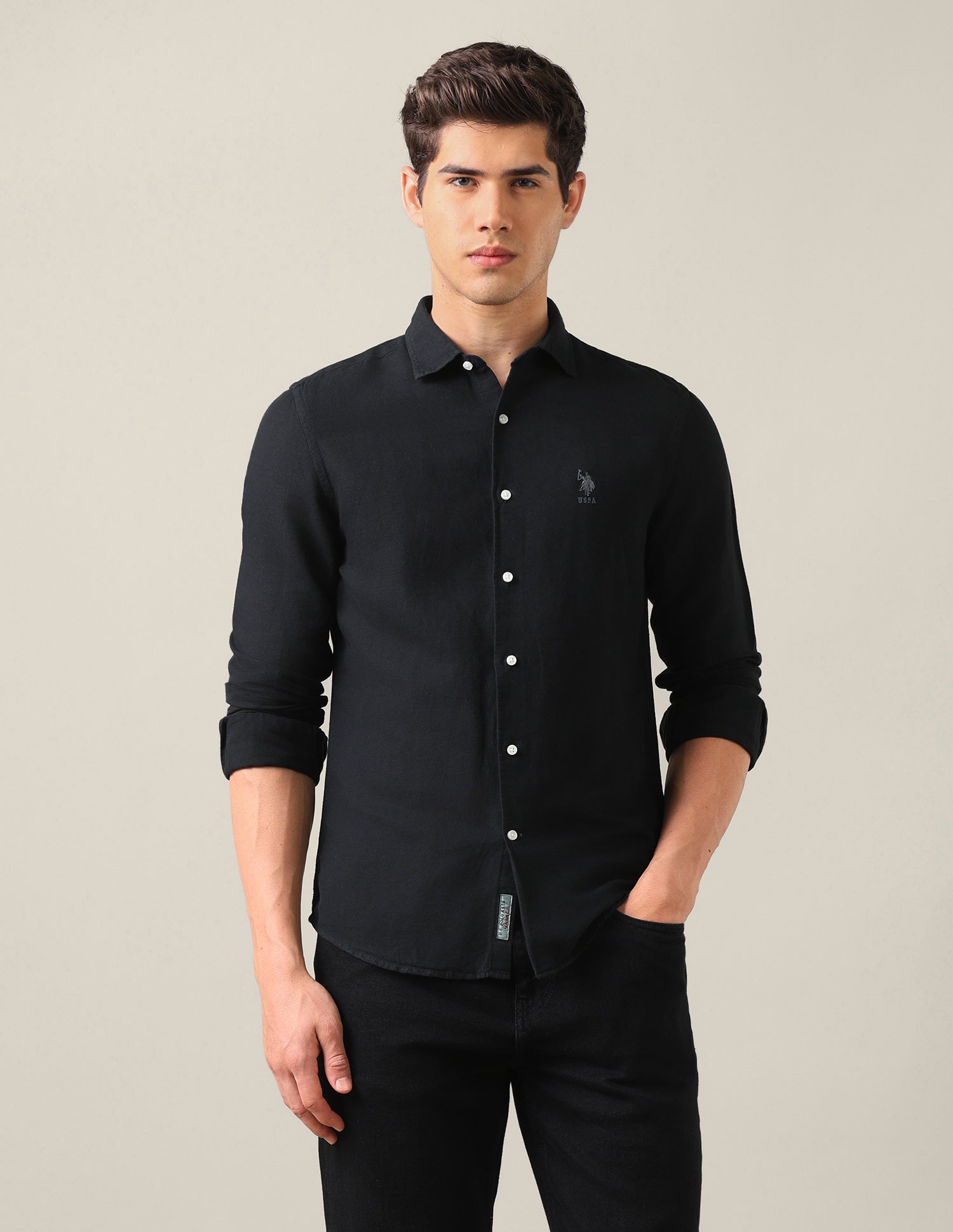 Solid Regular Fit Shirt Black - U.S. Polo Assn. India | Large