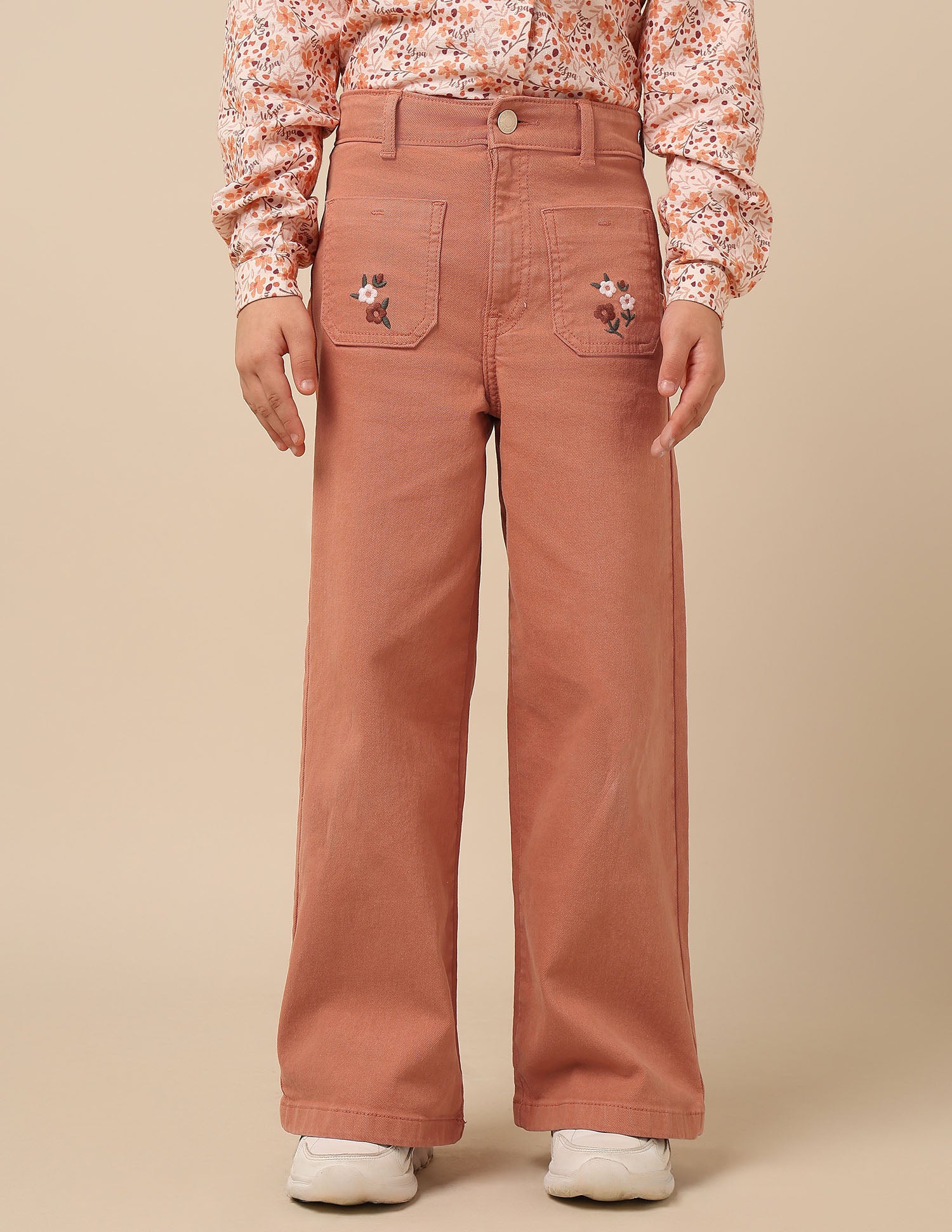 Girls Wide Leg Fit High Rise Jeans Rust - U.S. POLO ASSN. | Large