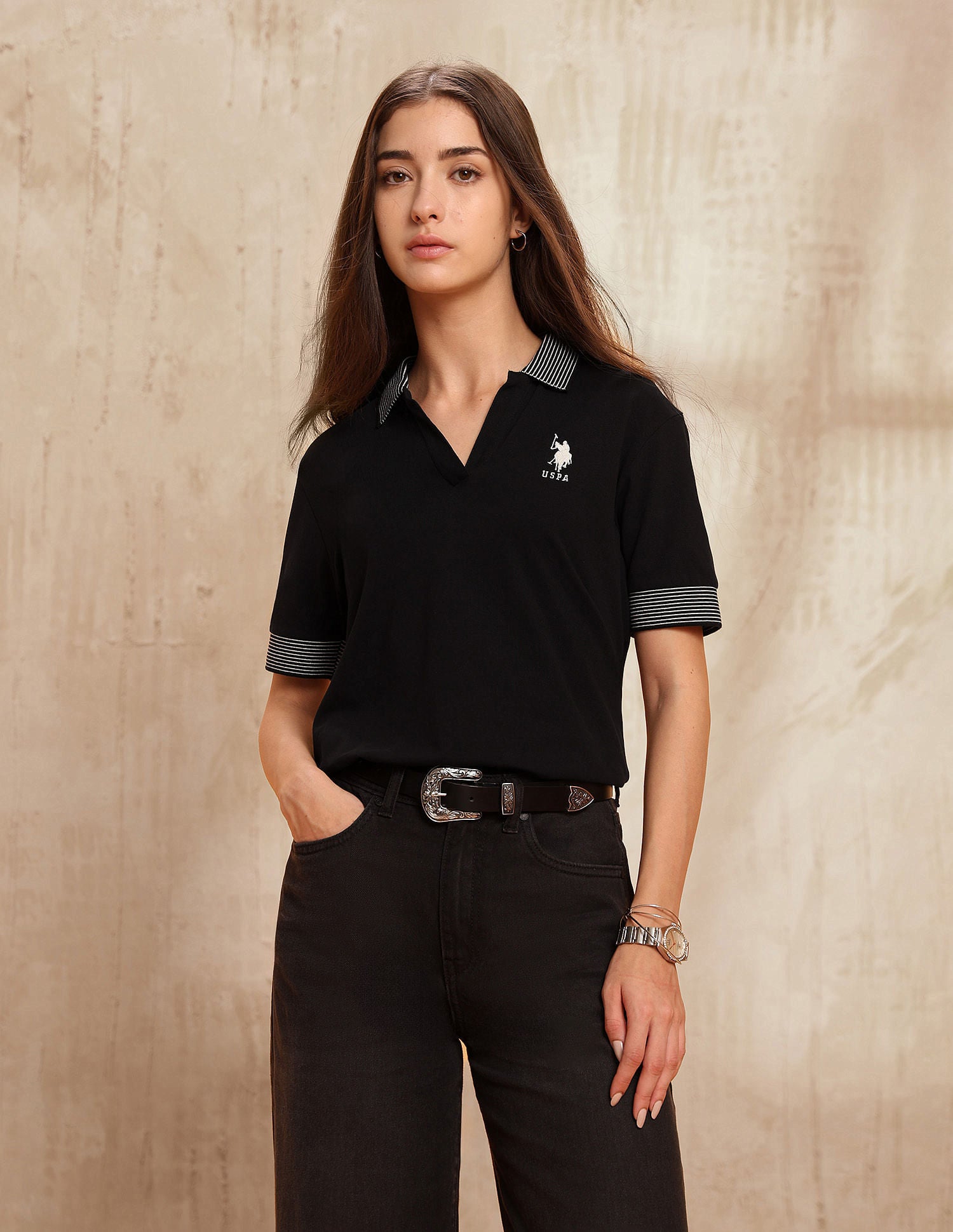 Boxy Fit Solid Polo Shirt Black - U.S. POLO ASSN. | Large