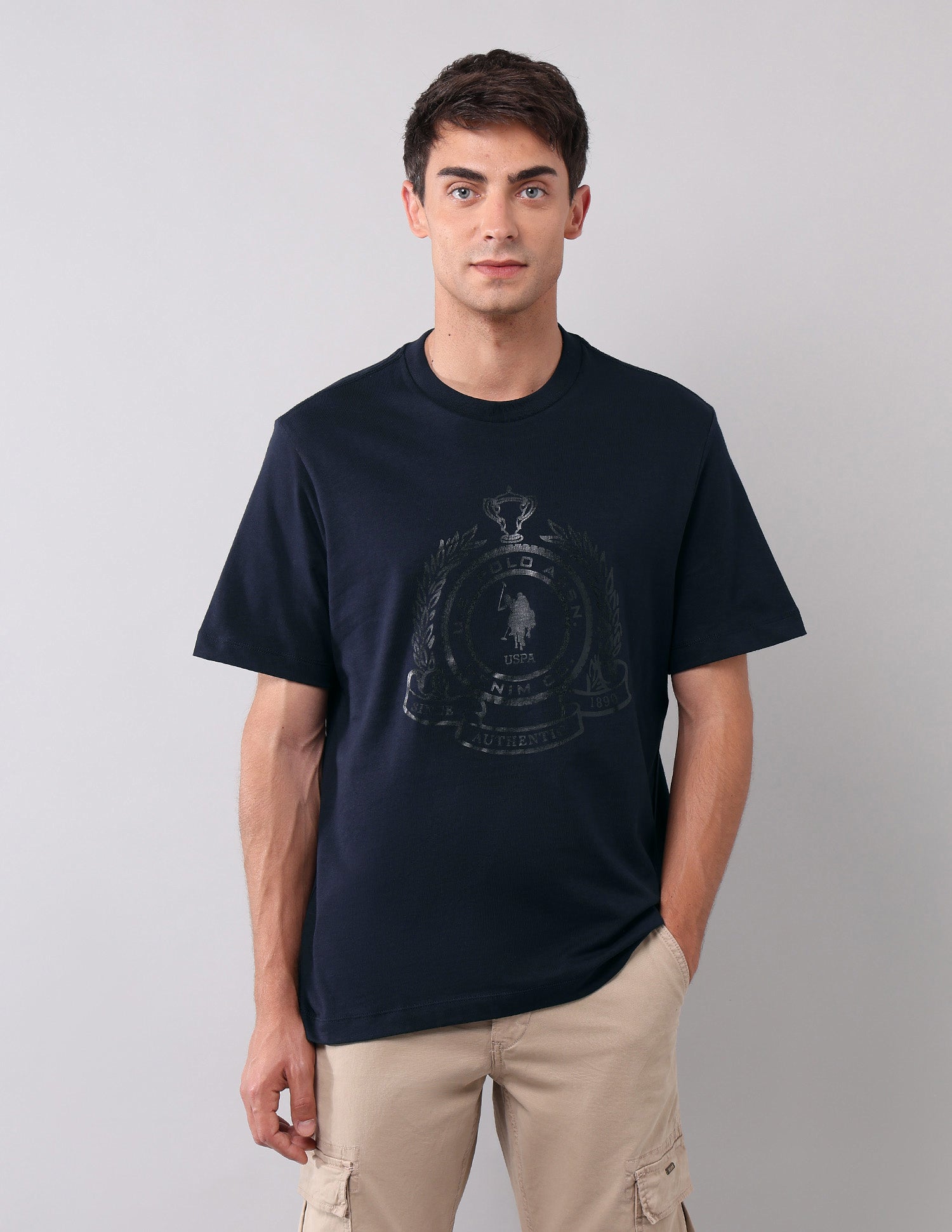 Brand Printed Muscle Fit T-Shirt Navy - U.S. Polo Assn. India | Large