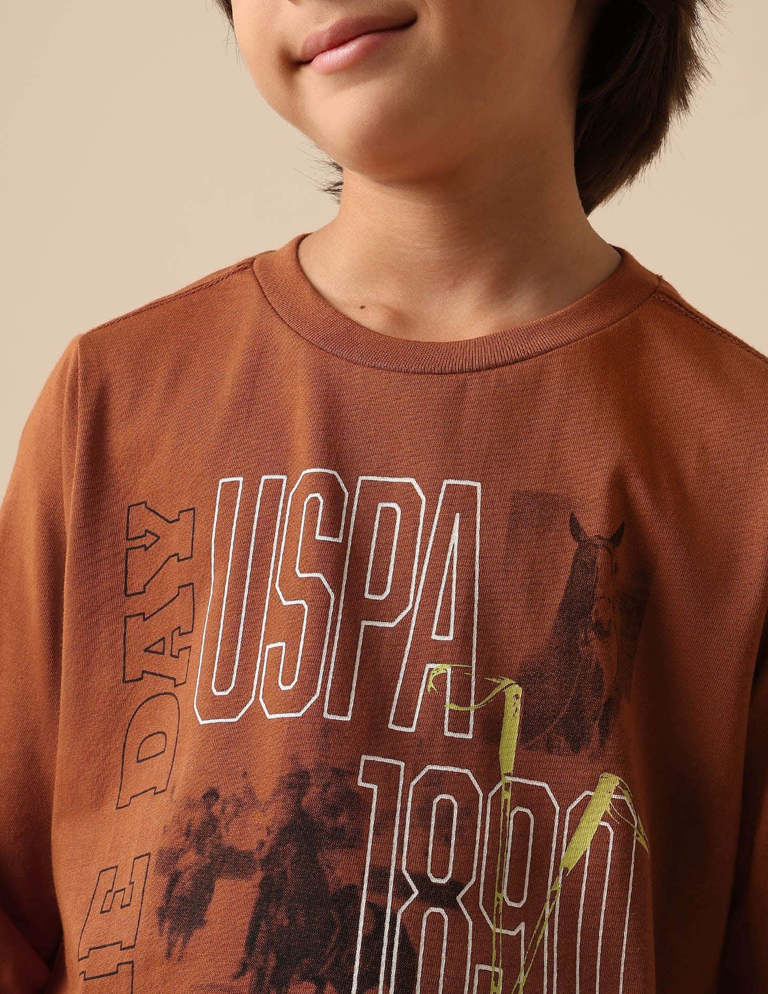 Boys Graphic Brand Printed Regular Fit T Shirt Dark Brown - U.S. POLO ASSN. | Large