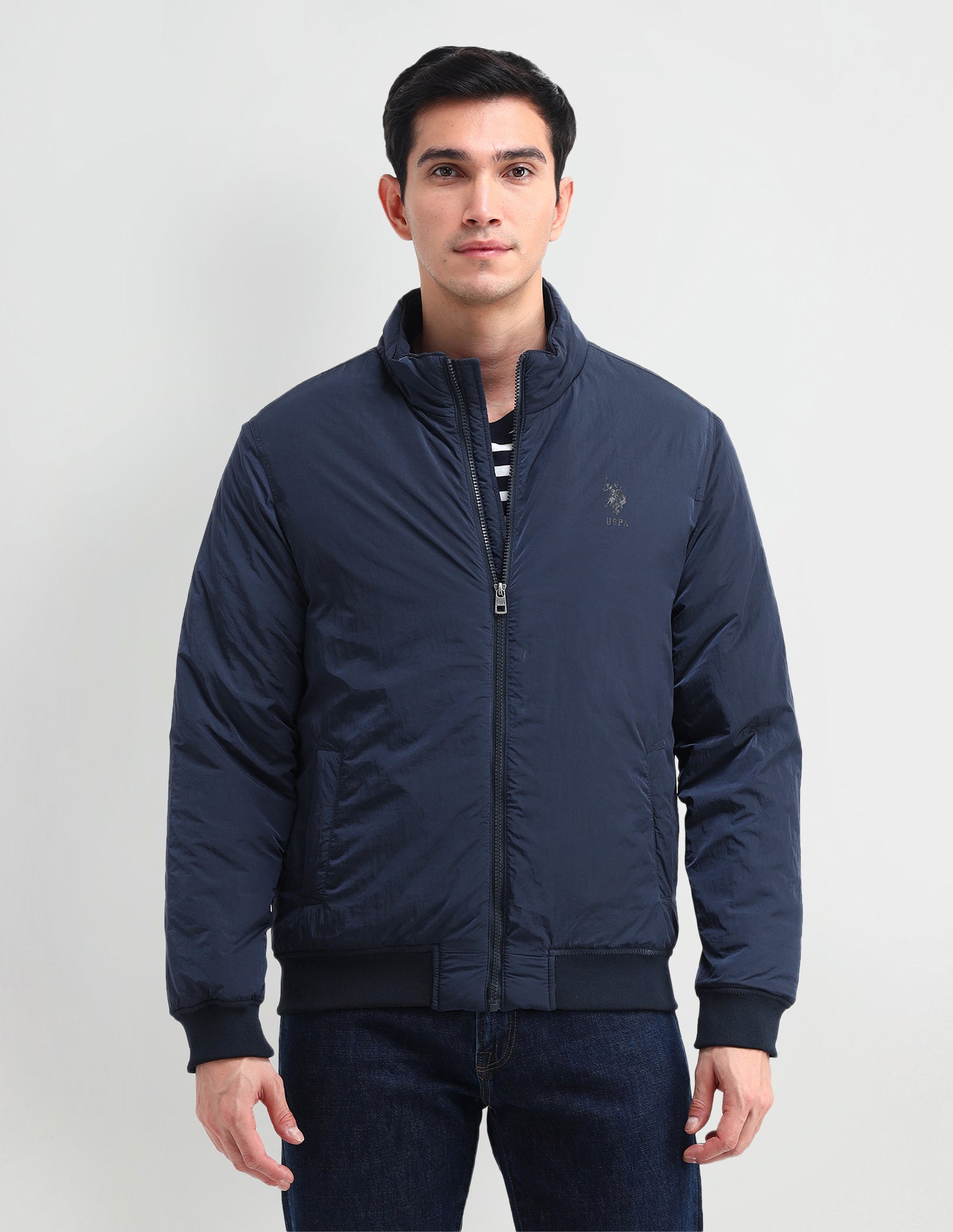Solid Regular Fit Jacket Navy - U.S. Polo Assn. India | Large
