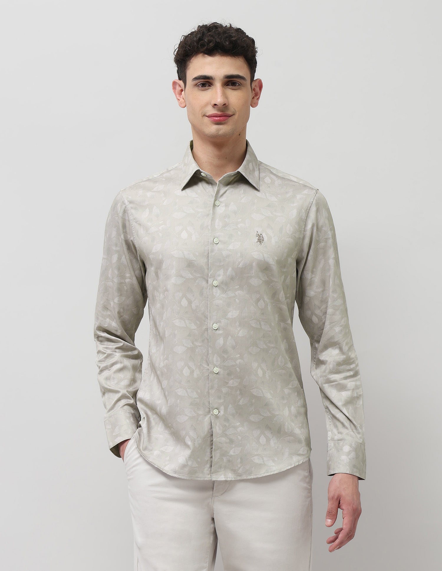 Pure Cotton Tropical Printed Shirt Beige - U.S. POLO ASSN. | Large