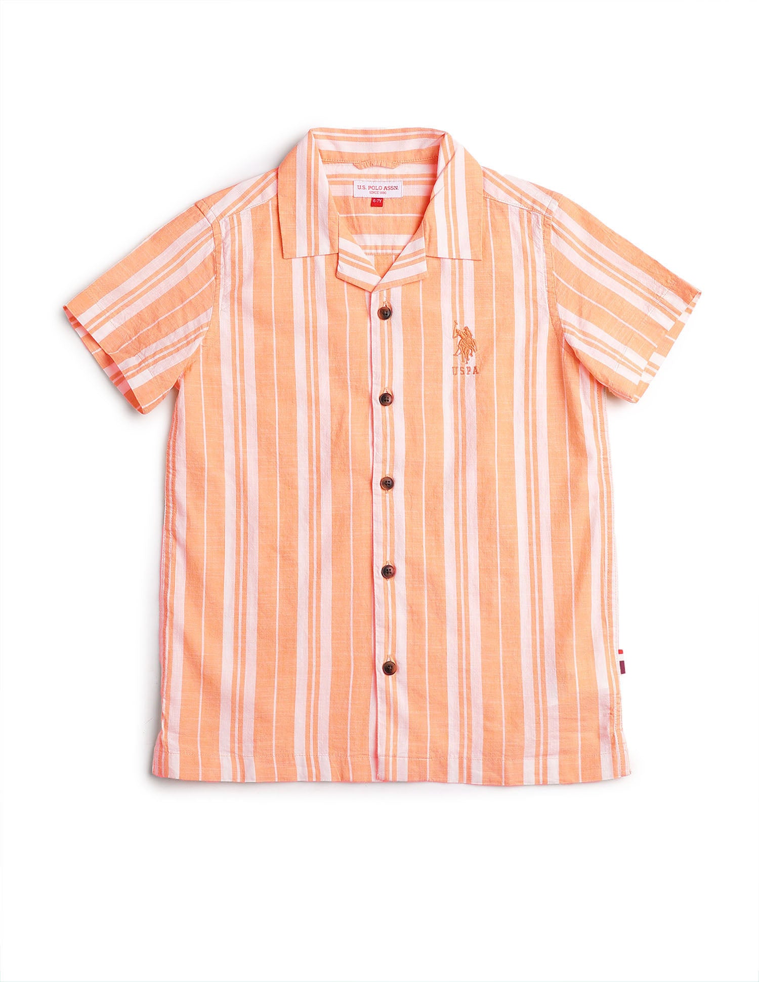 Boys Vertical Striped Cuban Shirt Orange - U.S. POLO ASSN. | Large