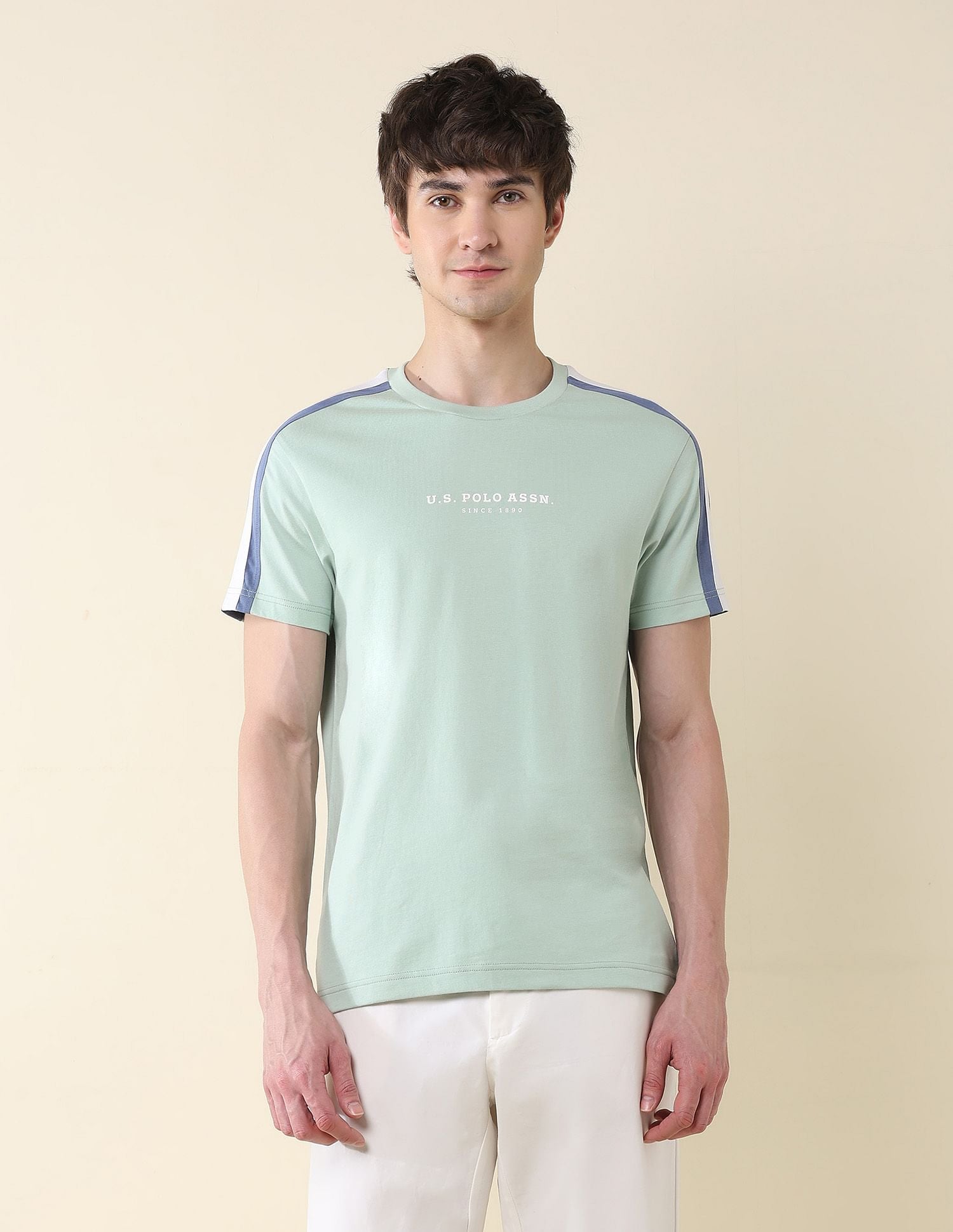 Contrast Tapped Slim Fit T-Shirt Light Green - U.S. POLO ASSN. | Large