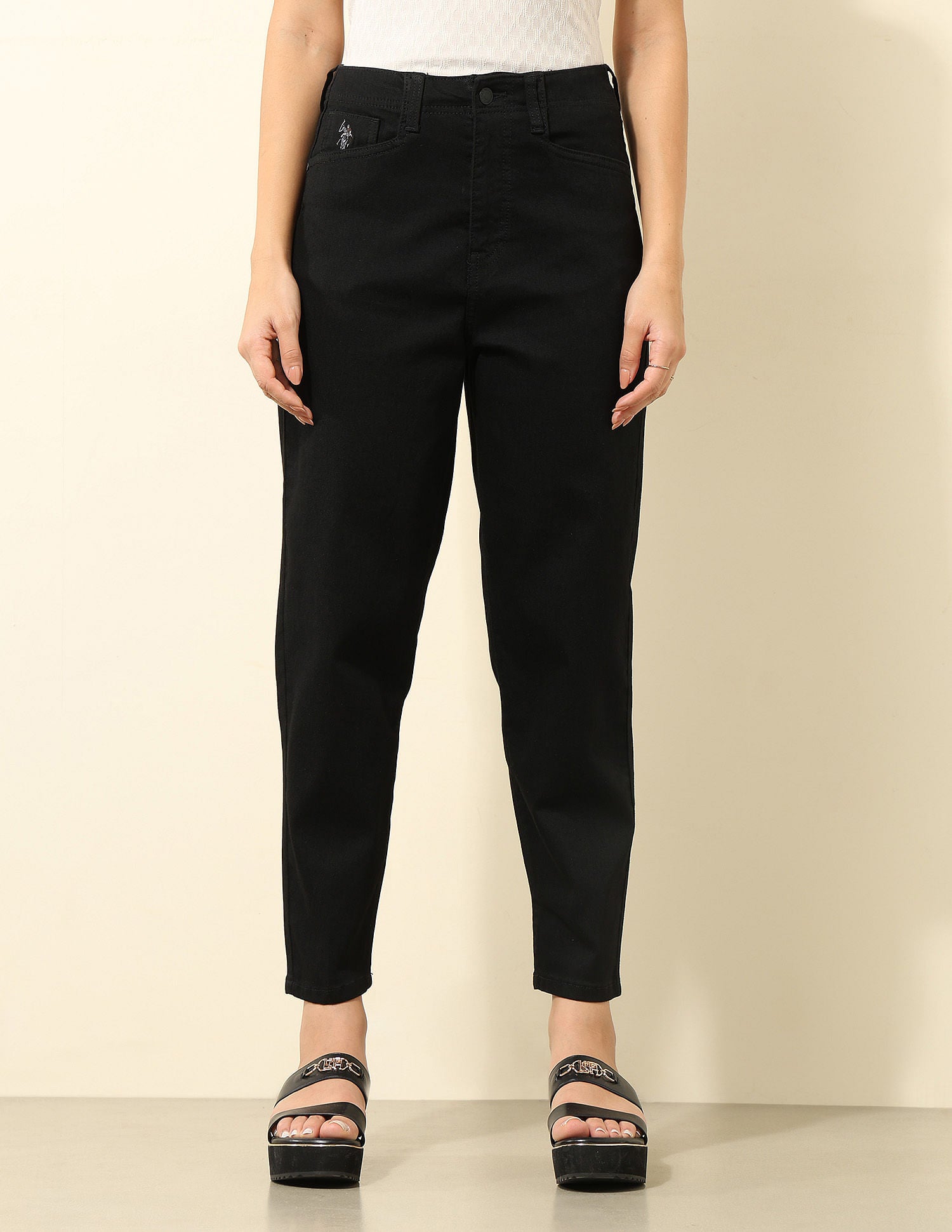 High Rise Carrot Fit Cargo Jeans Rinse Black - U.S. POLO ASSN. | Large