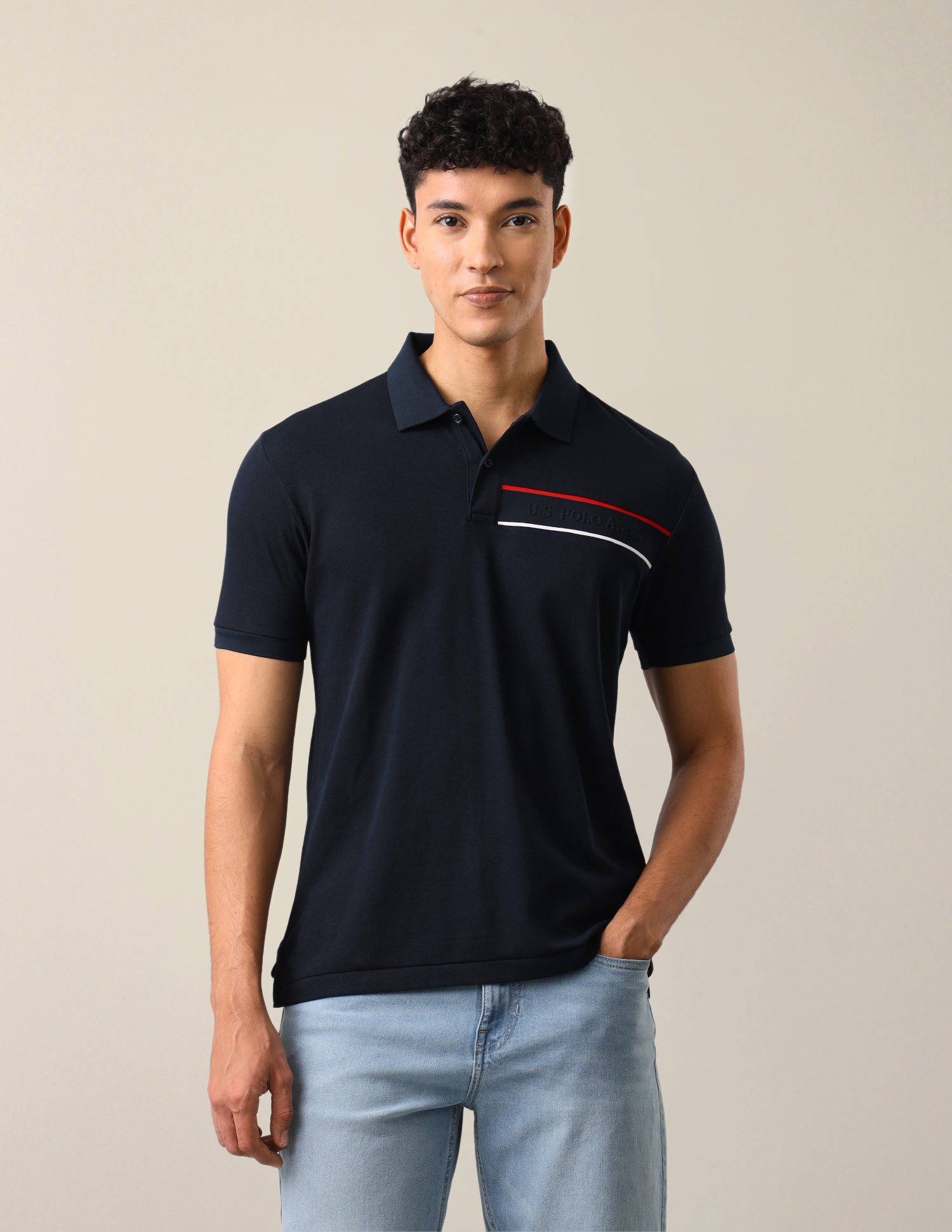 Solid Slim Fit Polo Shirt Navy - U.S. Polo Assn. India | Large