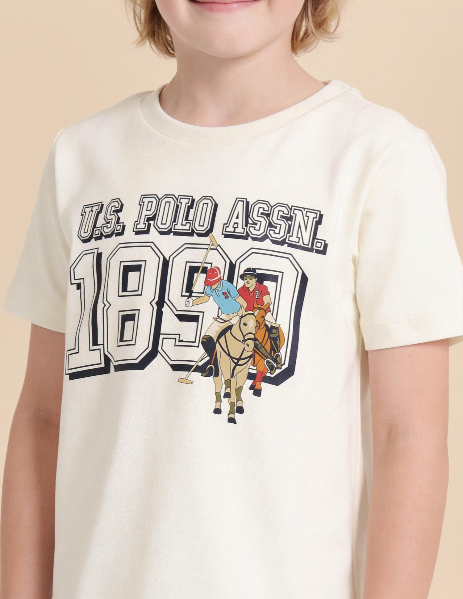 Boys Graphic Brand Printed Regular Fit T-Shirt Off White - U.S. Polo Assn. India | Large
