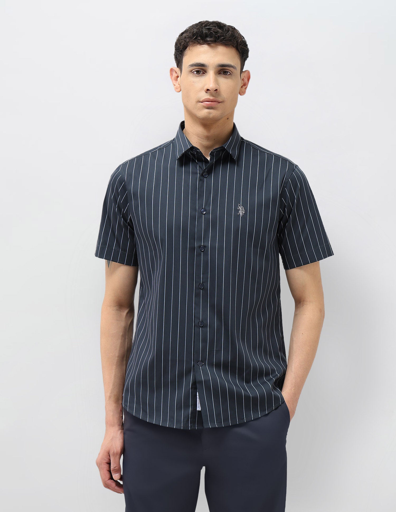 Vertical Striped Twill Shirt Teal - U.S. POLO ASSN. | Large