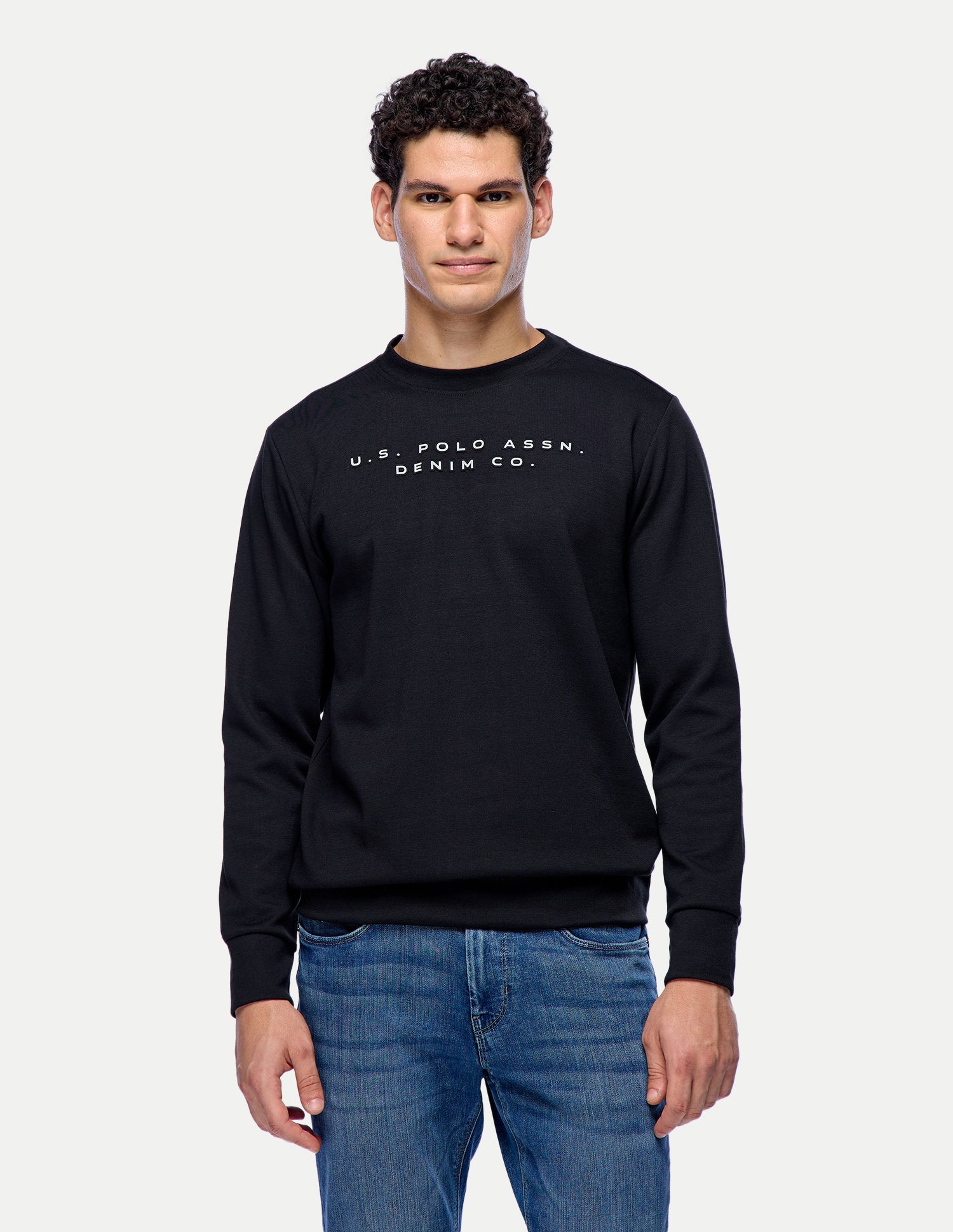 Brand Embossed Regular Fit Sweatshirt Black - U.S. Polo Assn. India | Large