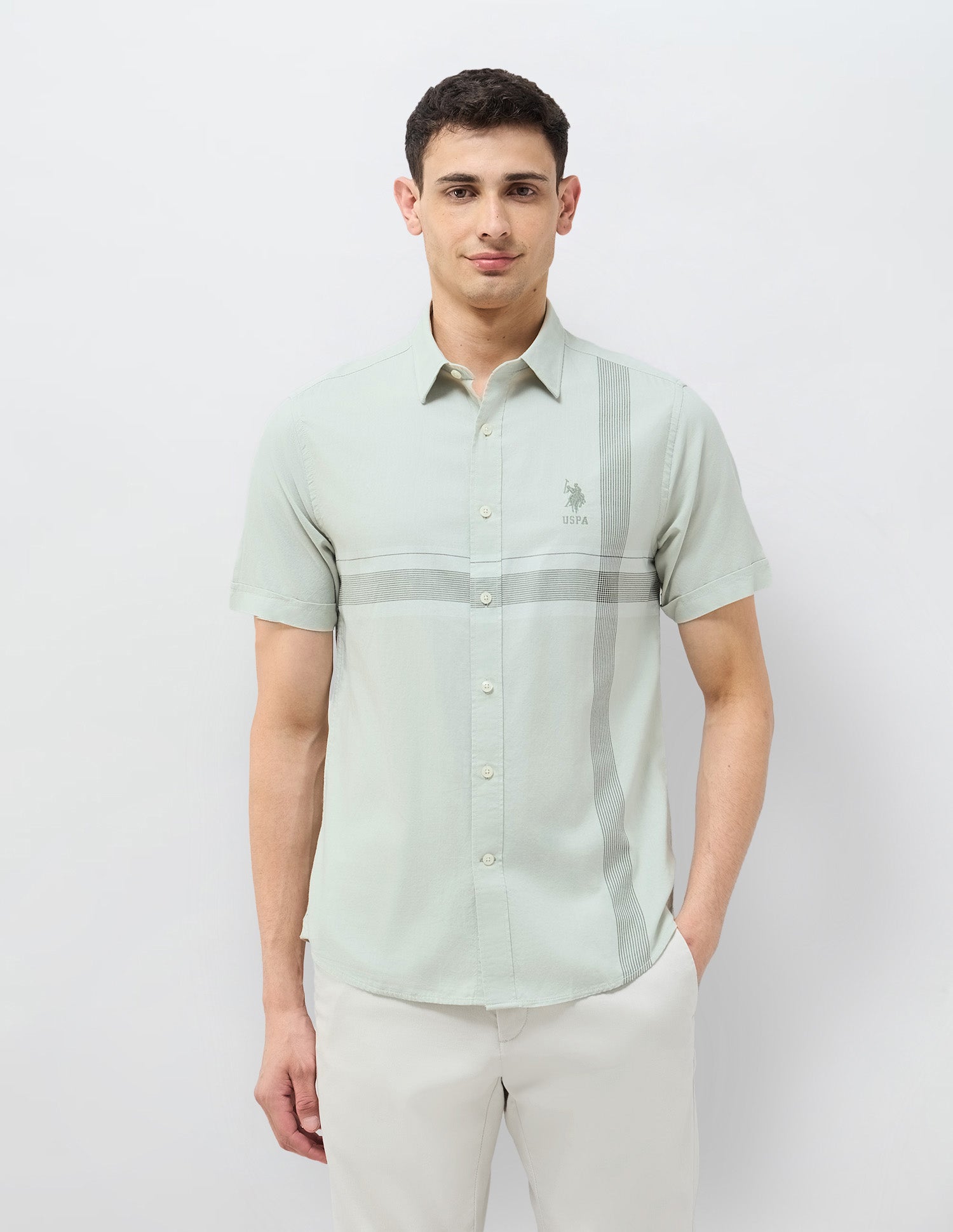 Tailored Fit Vertical Striped Shirt Green - U.S. Polo Assn. India | Large