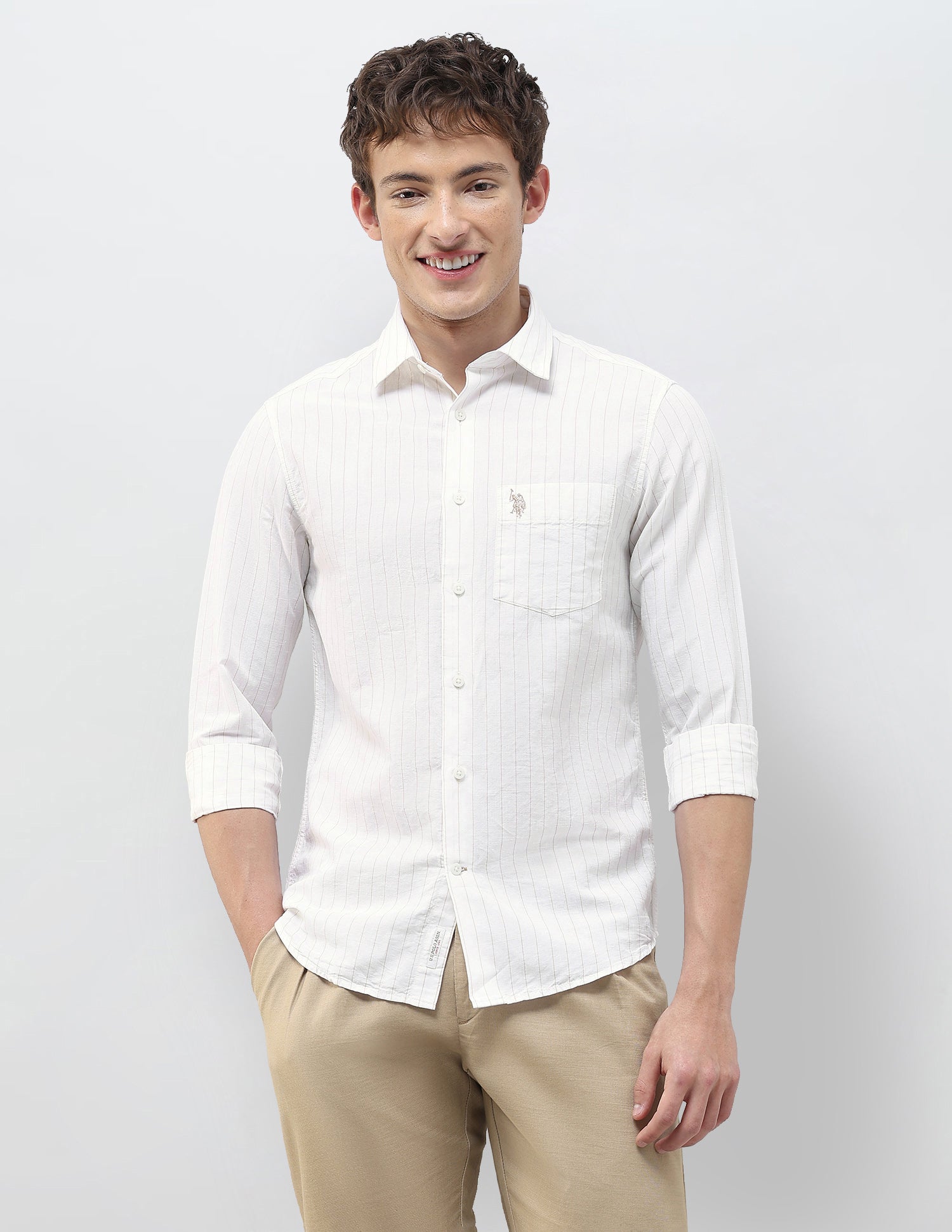 Vertical Striped Regular Fit Shirt Beige - U.S. Polo Assn. India | Large
