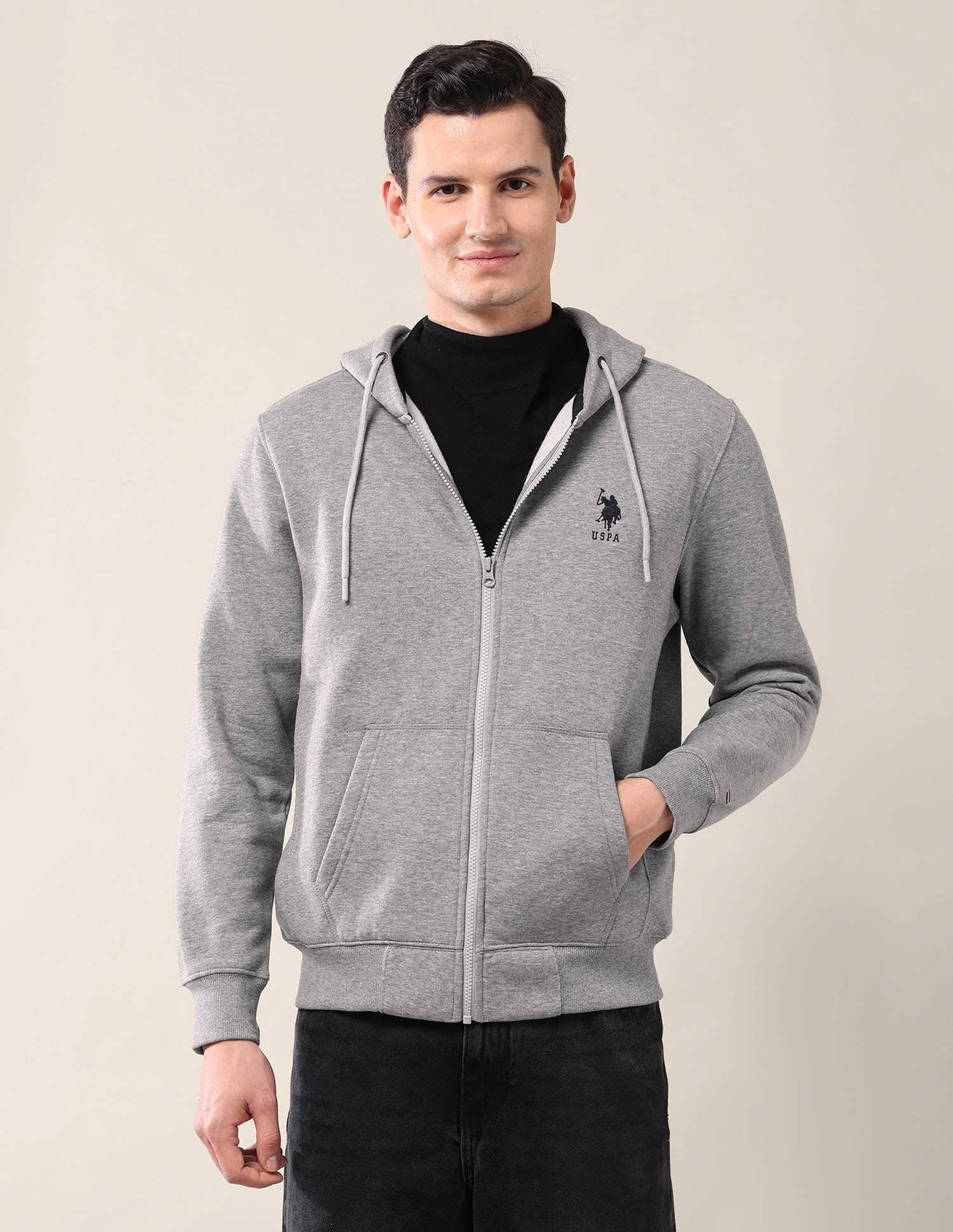 Solid Hooded Sweatshirt Grey Mel - U.S. Polo Assn. India | Large