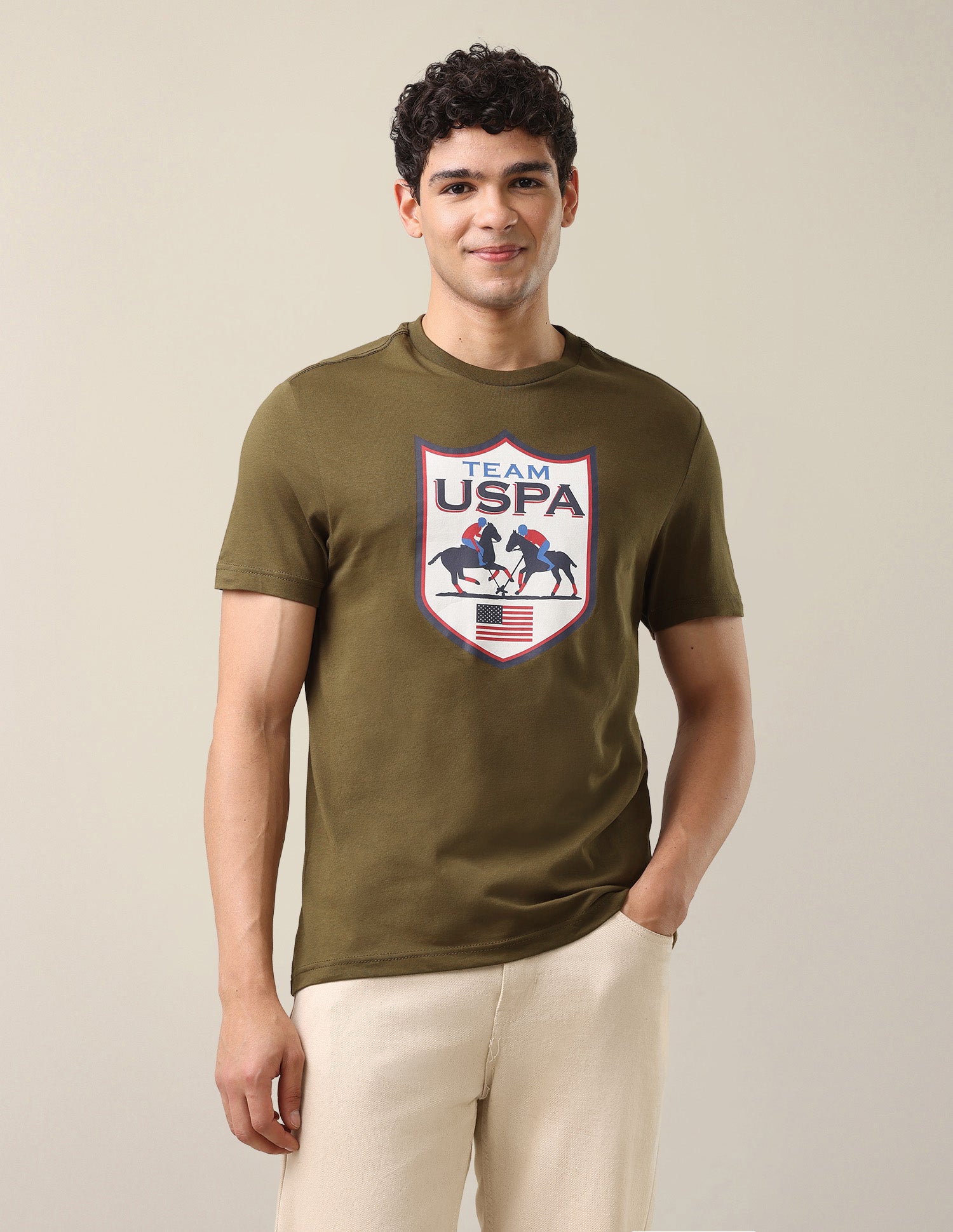 Graphic Brand Printed Regular Fit T-Shirt Olive - U.S. Polo Assn. India | Large
