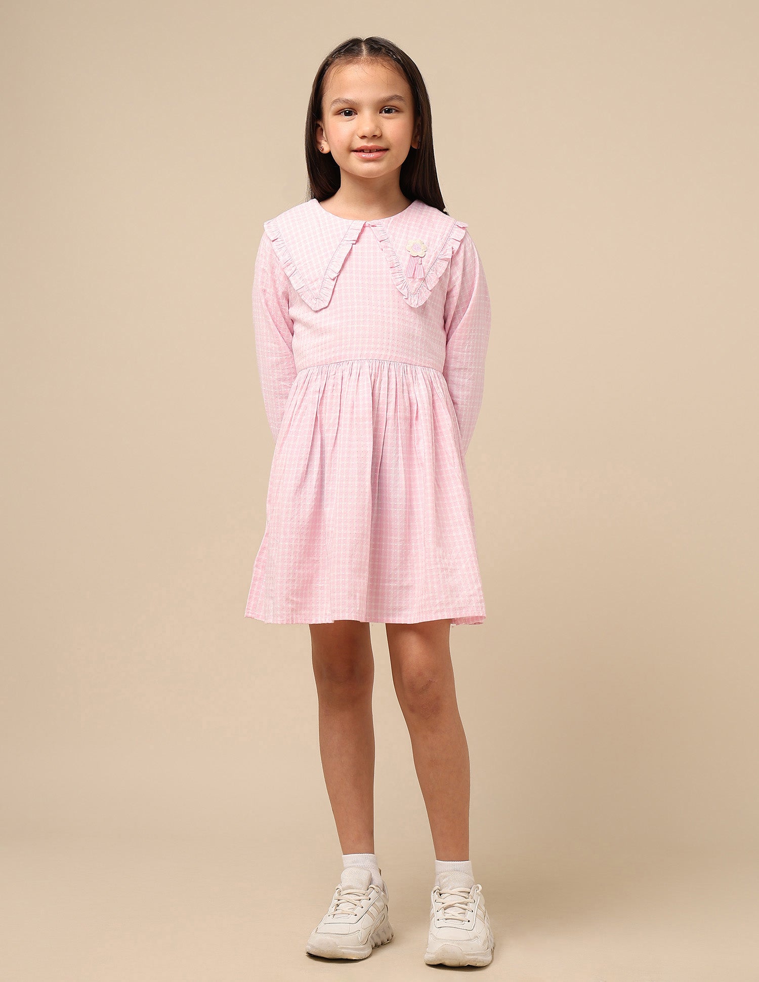 Girls Self Design Checked Shirt Dress Pink - U.S. POLO ASSN. | Large