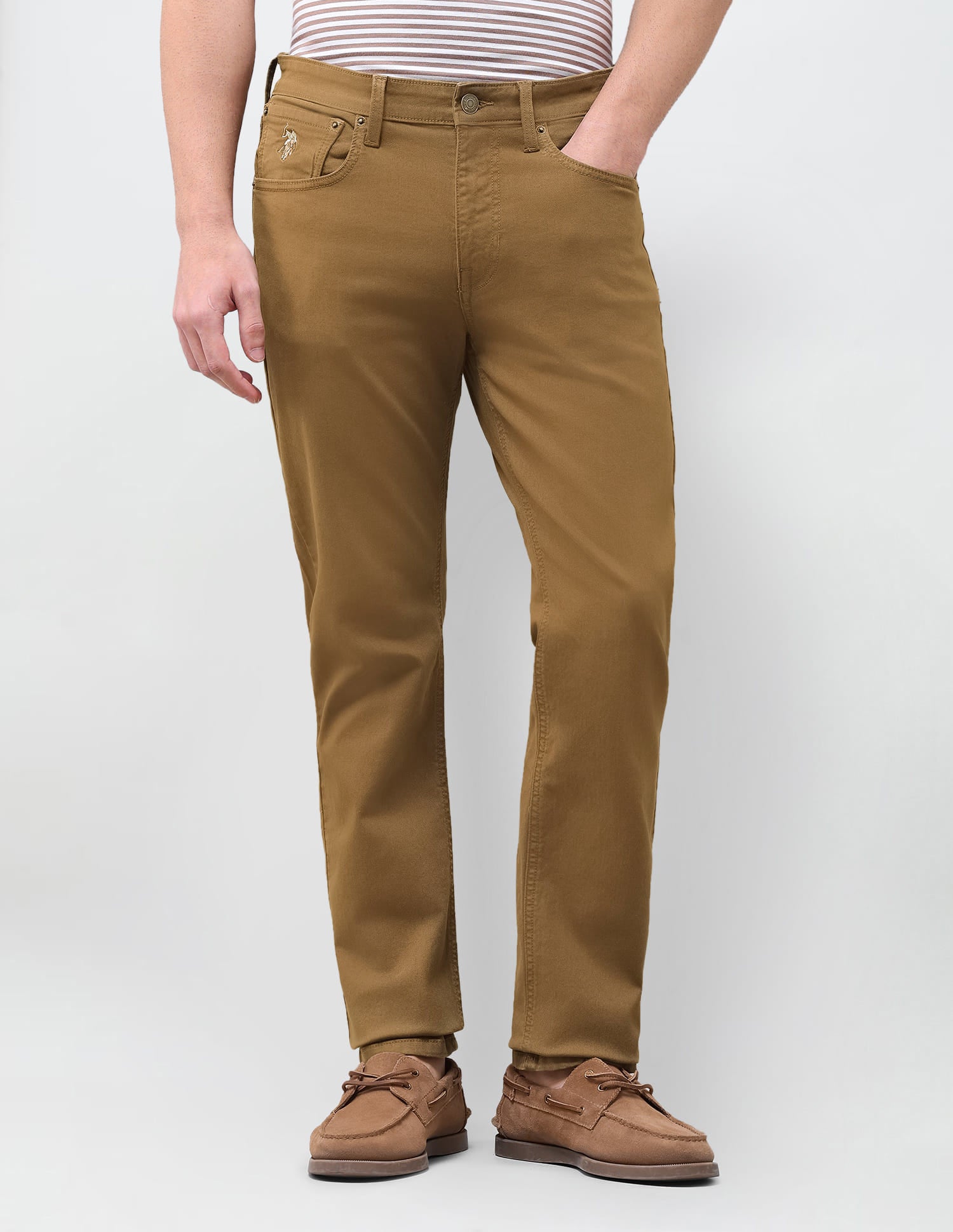 Solid Slim Straight Fit Jeans Beige - U.S. Polo Assn. India | Large