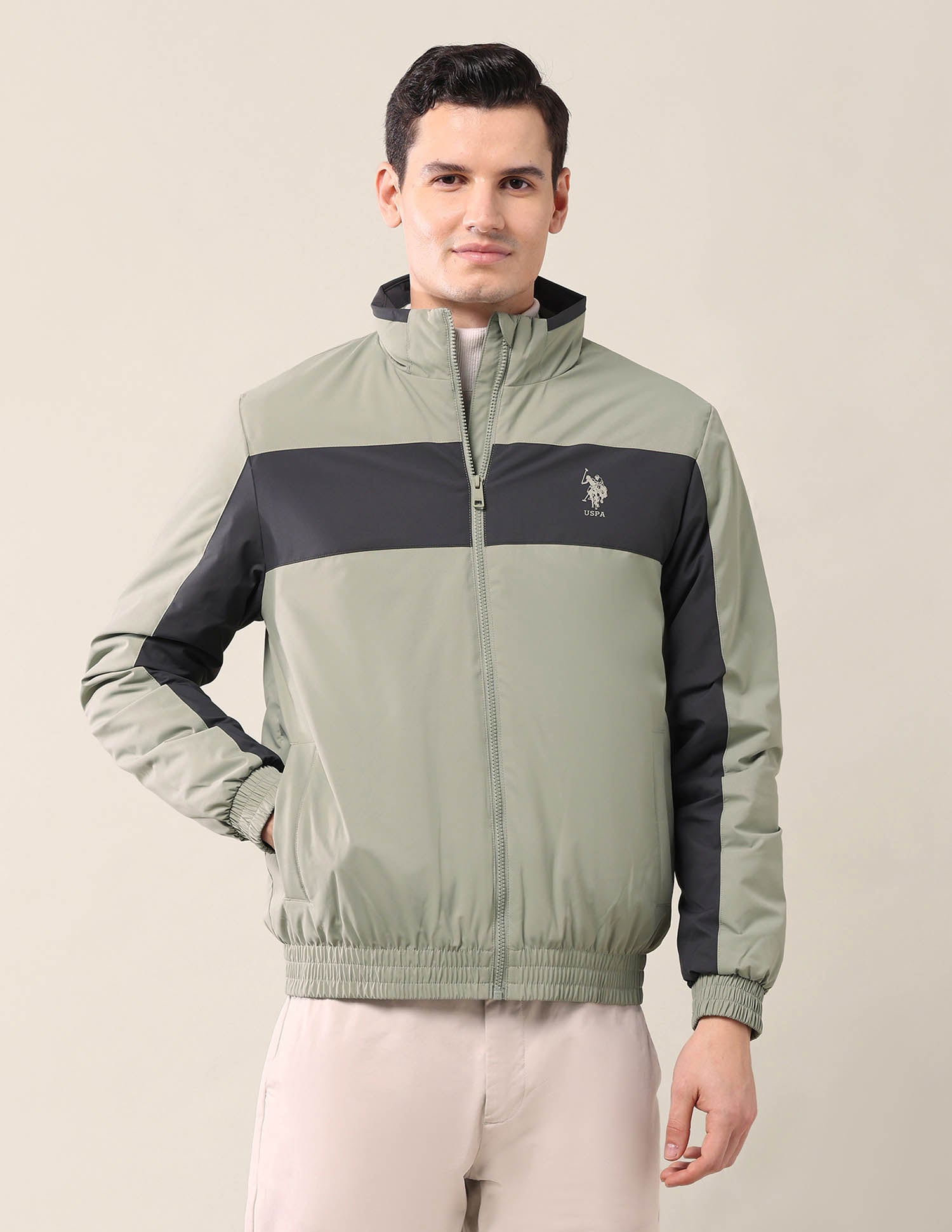 Colourblocked Regular Fit Jacket Green - U.S. Polo Assn. India | Large