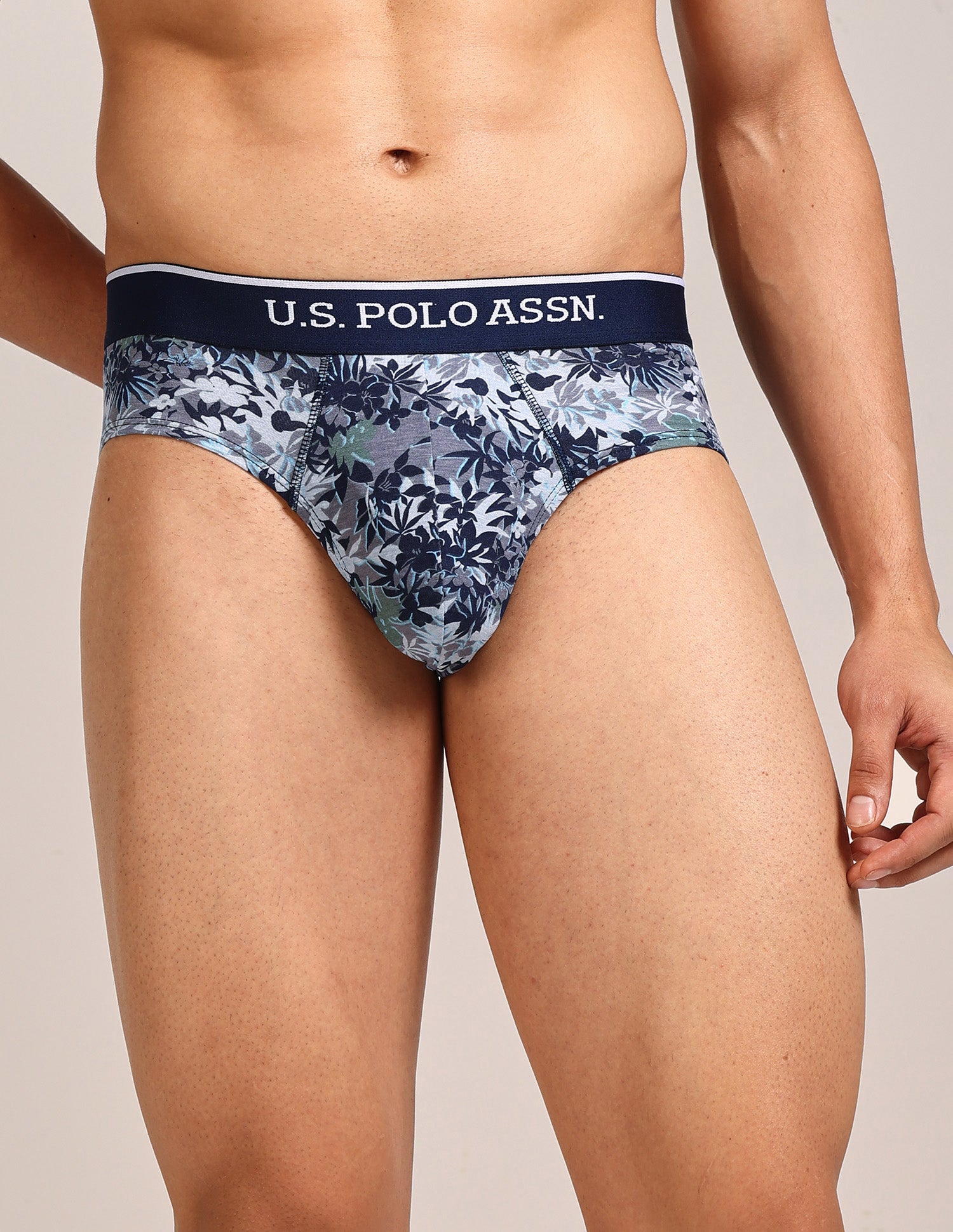 Abrasion Free Printed OEB24 Briefs - Pack Of 3 Blue, Red, Grey - U.S. Polo Assn. India | Large