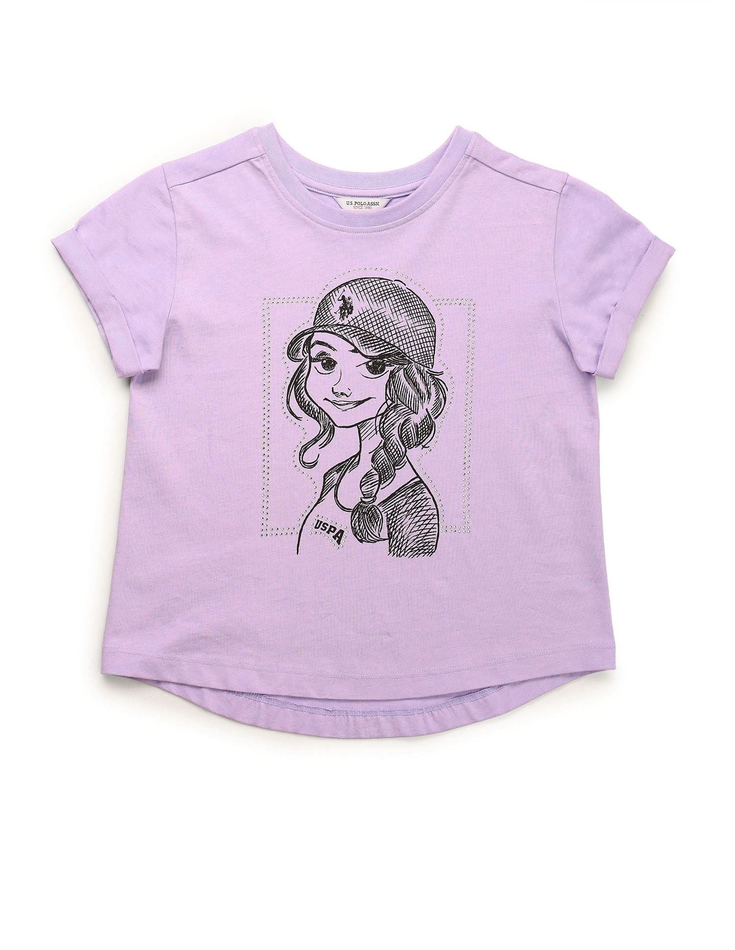 Girls Stud Detailed Relaxed Fit T-Shirt Light Purple - U.S. POLO ASSN. | Large