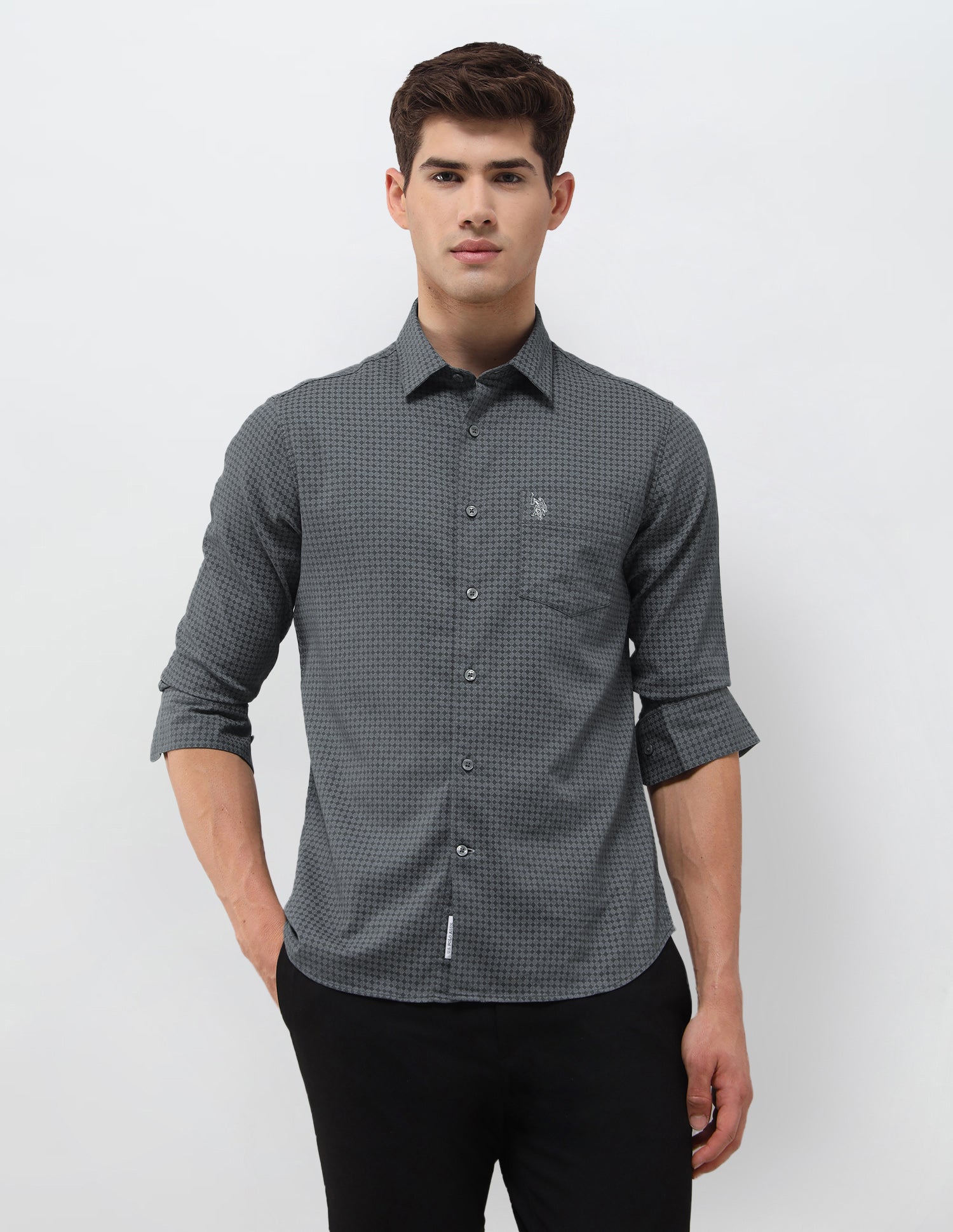 Geometric Printed Dobby Shirt Dark Grey - U.S. Polo Assn. India | Large