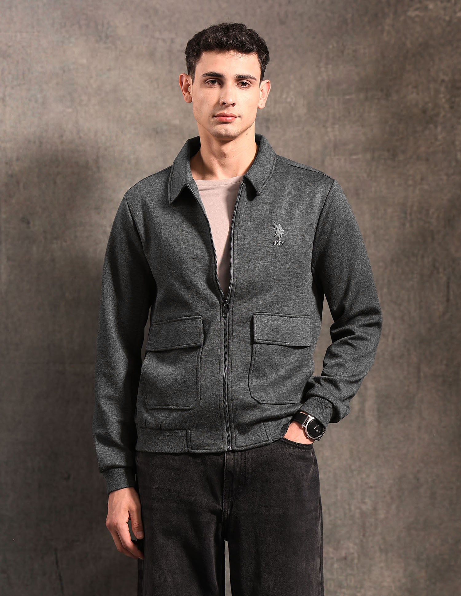 Heathered Black & Gold Jacket Antra Melange - U.S. POLO ASSN. | Large