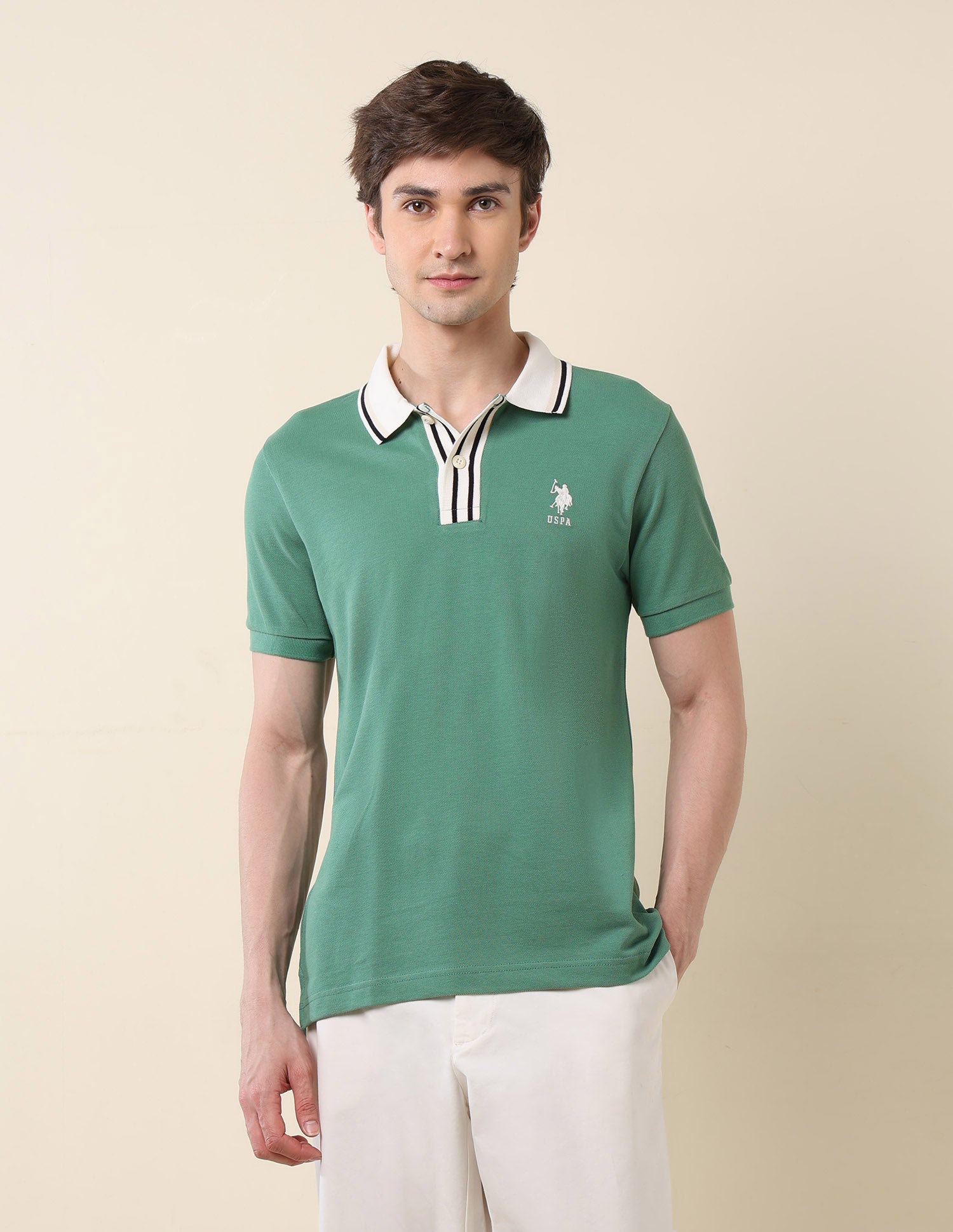 Pure Cotton Slim Fit Classic Polo Shirt Green - U.S. Polo Assn. India | Large