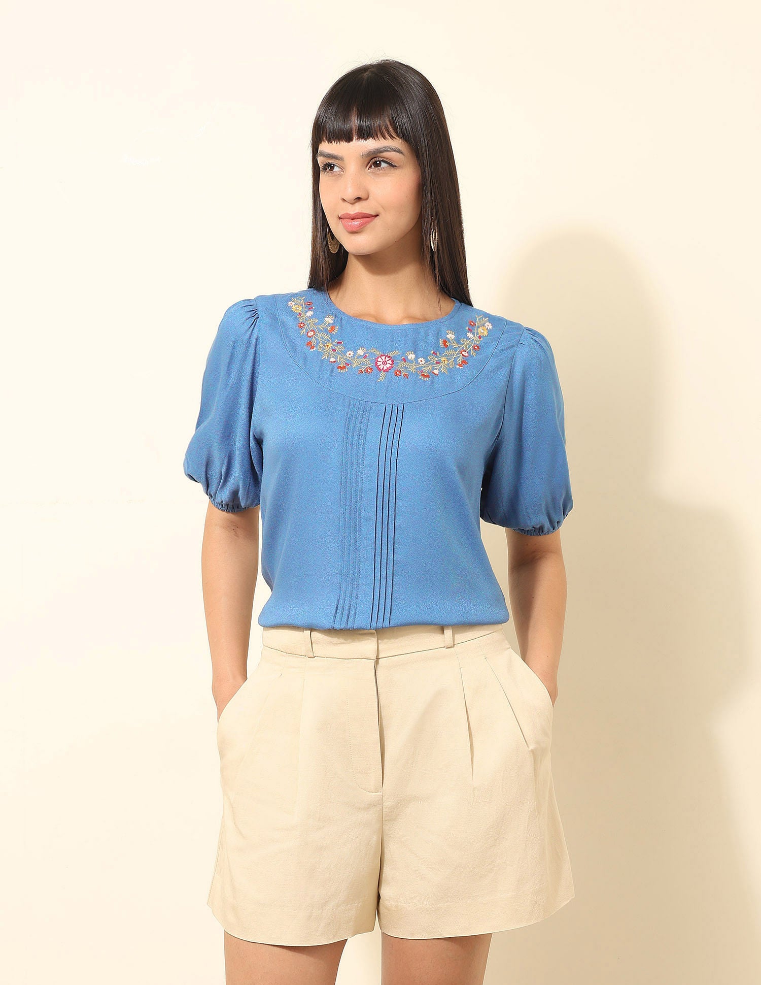 Floral Embroidered Top Blue - U.S. POLO ASSN. | Large