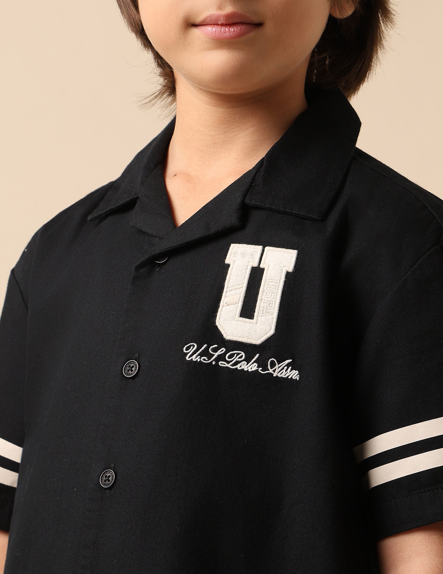 Boys Pure Cotton Cuban Shirt Black - U.S. POLO ASSN. | Large