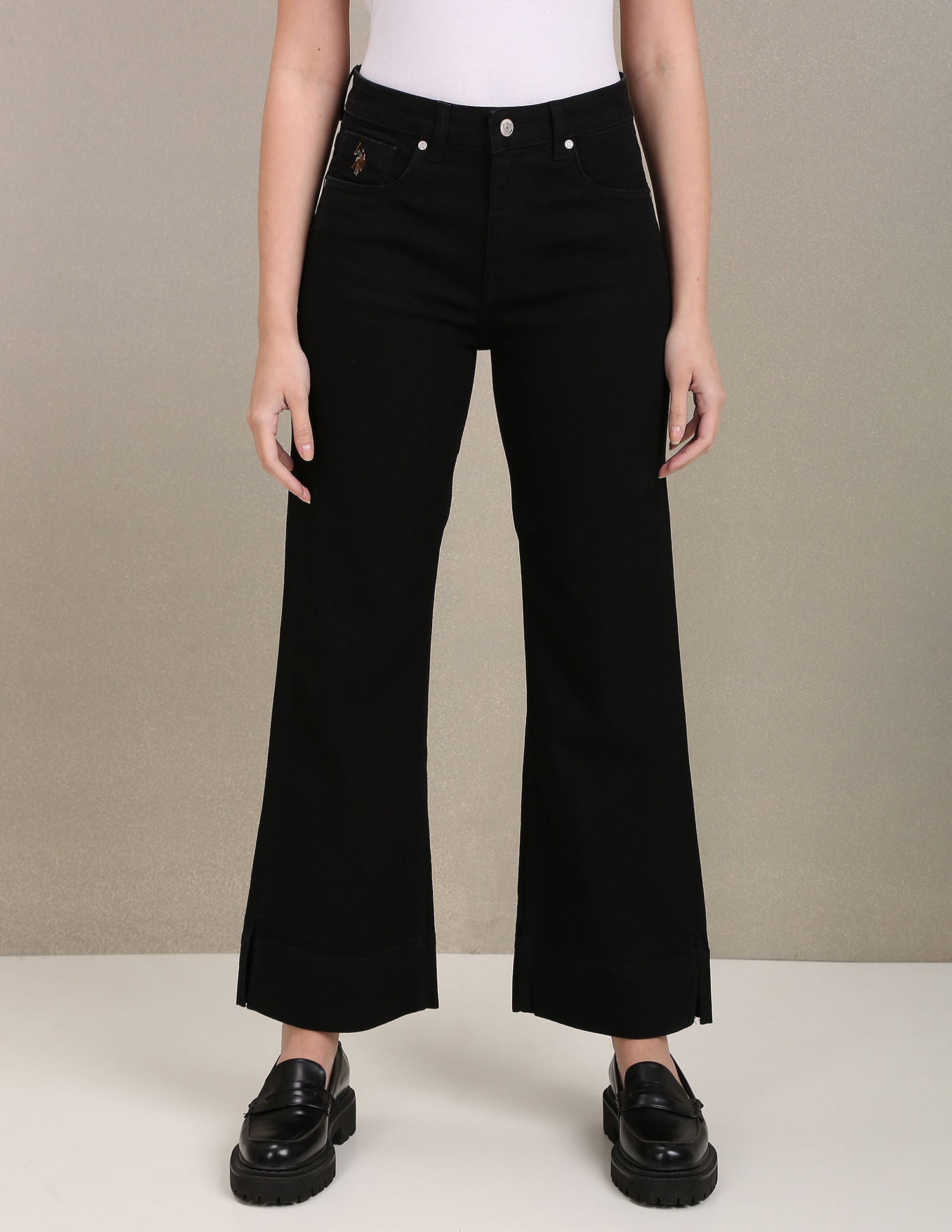 High Rise Flared Slit Jeans Black - U.S. Polo Assn. India | Large