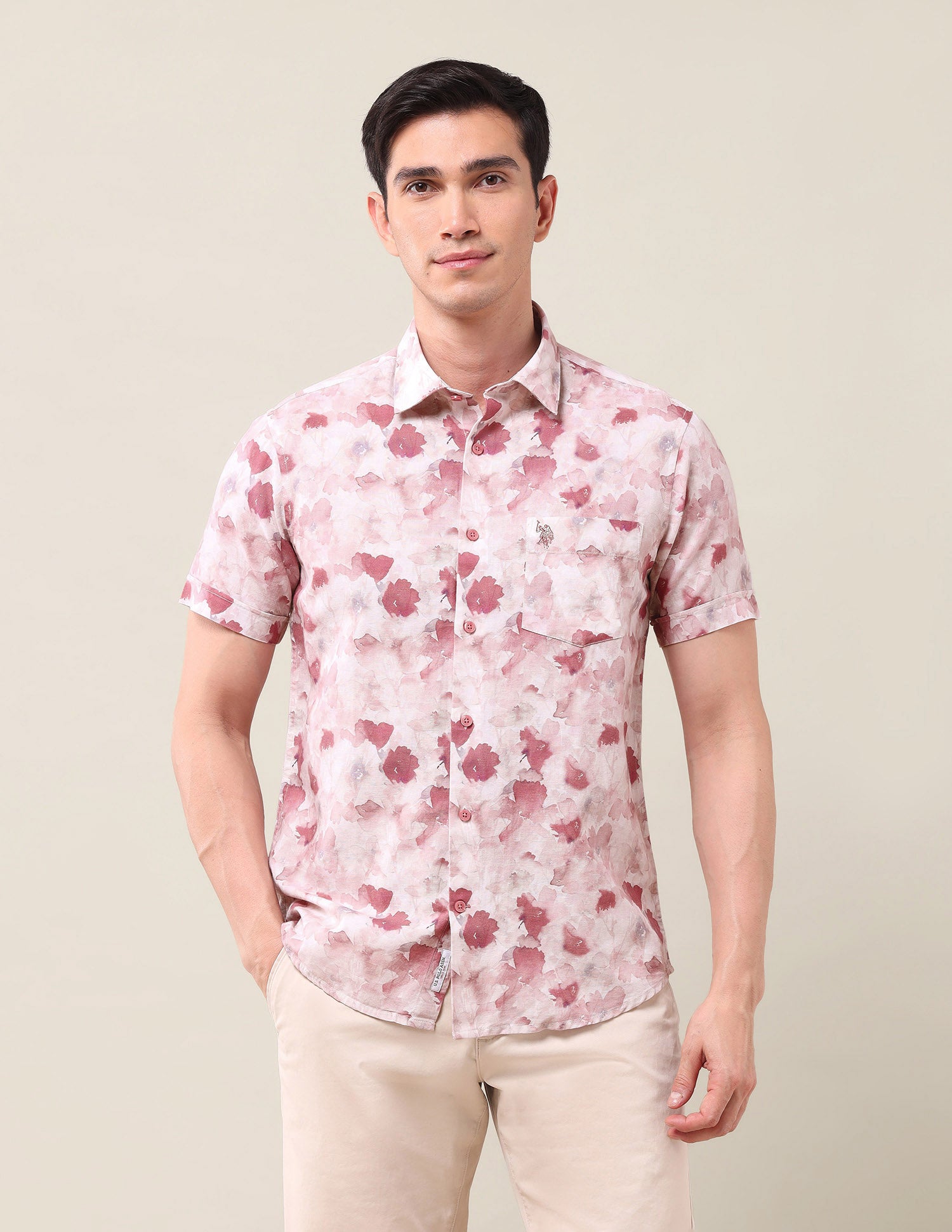 Floral Printed Regular Shirt Pink - U.S. Polo Assn. India | Large