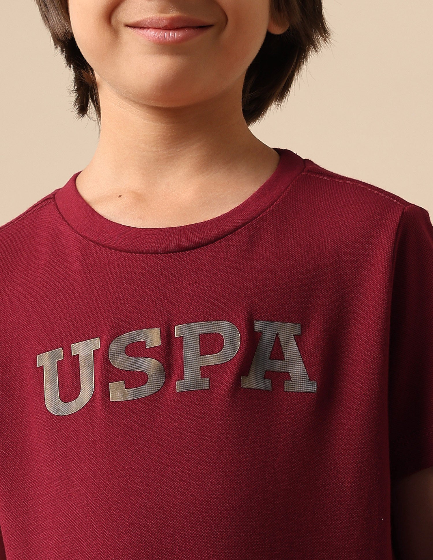 Boys Brand Embossed Pure Cotton T Shirt Dark Red - U.S. POLO ASSN. | Large