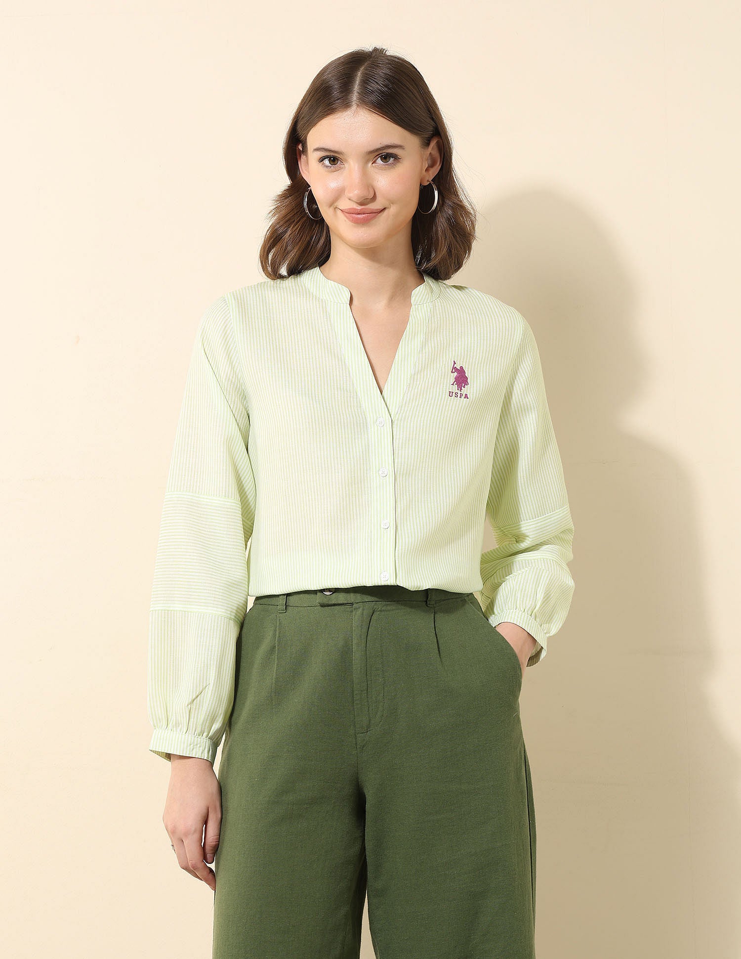 Vertical Striped Regular Fit Shirt Light Green - U.S. POLO ASSN. | Large