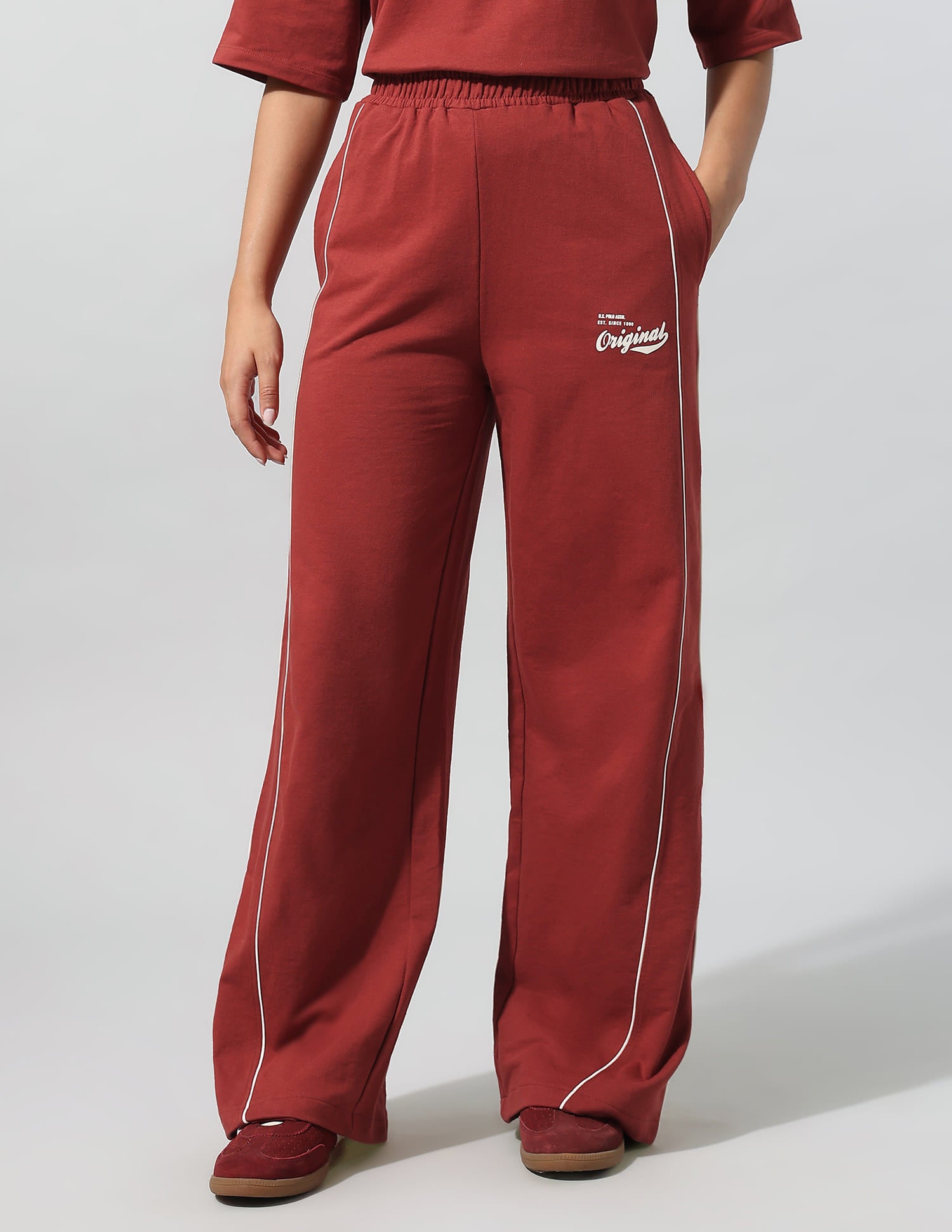 High Rise Wide Leg Trousers Red - U.S. Polo Assn. India | Large